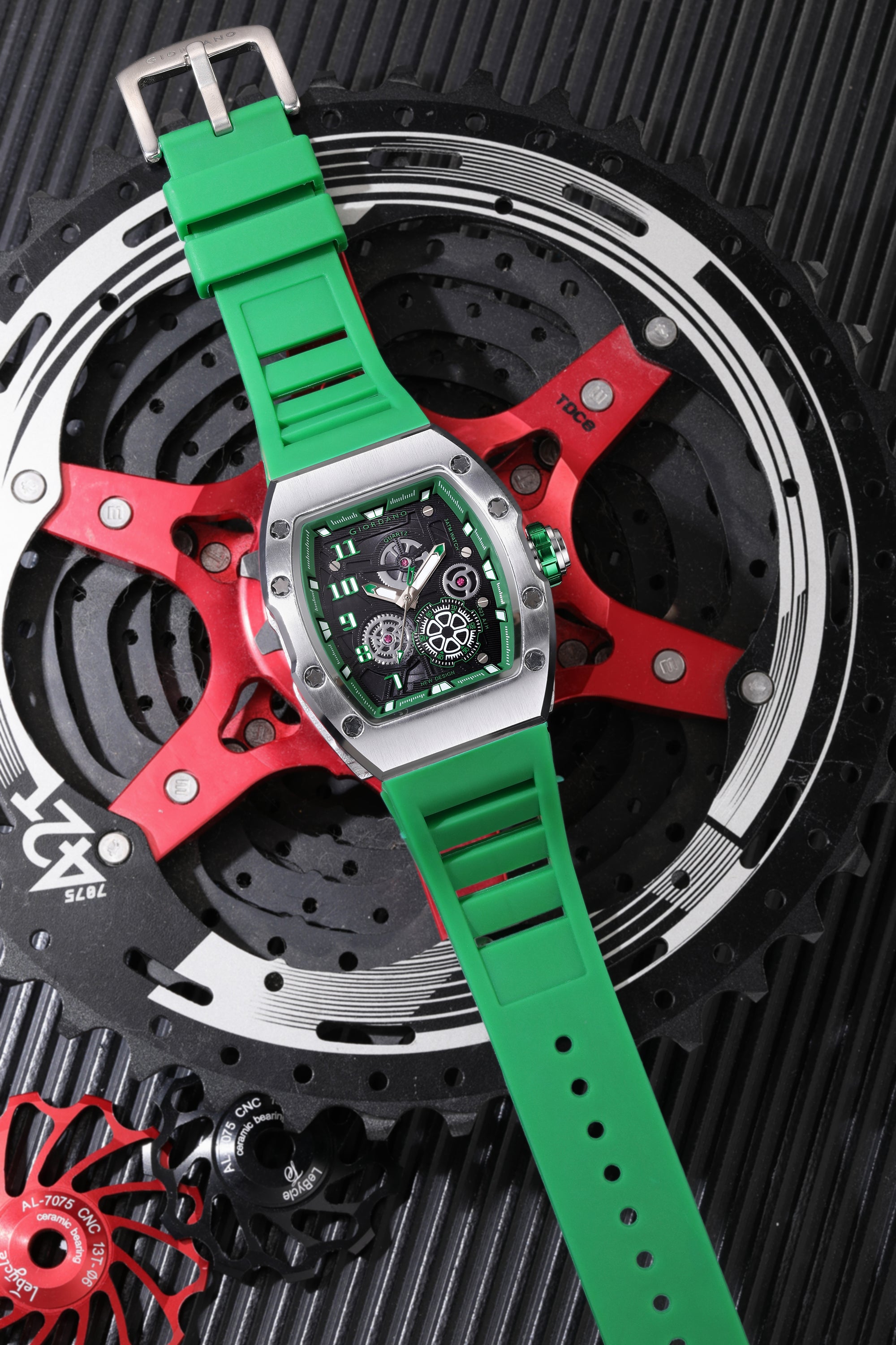 Giordano Sqaure Analog Casual Sporty Watch for Men – Mechanical-Inspired Design dial, Quartz Movement, silicon strap and date display | GZ-50150-03