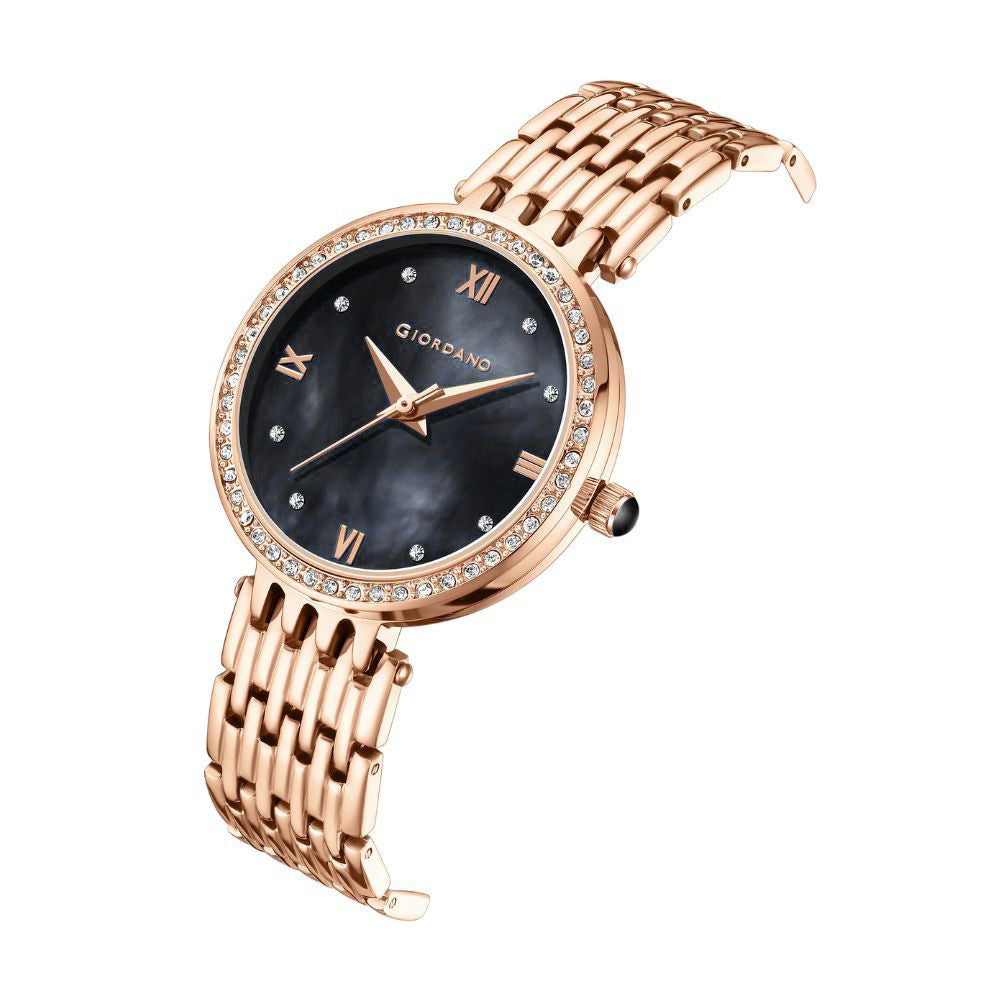 Giordano Analog Watch for Women with Stainless Steel Strap and Crystal Embellished Bezel, Roman Numerals | A2060-11