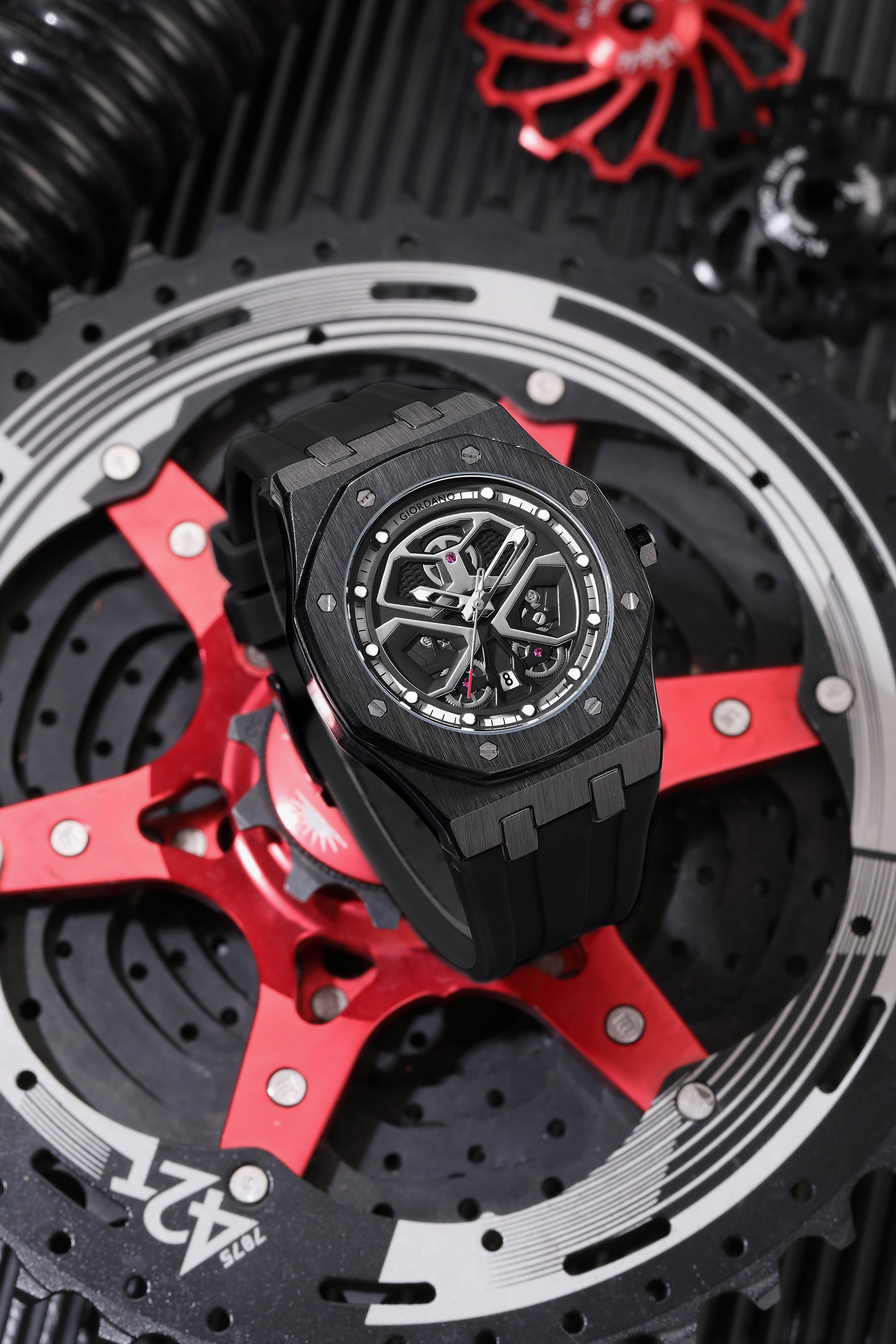 Giordano Skeleton style Dial Analog Watch for Men– Luxury Sport Watch with Silicone Strap & Brushed Metal Case – Bold & Modern Design | GZ-50146-01