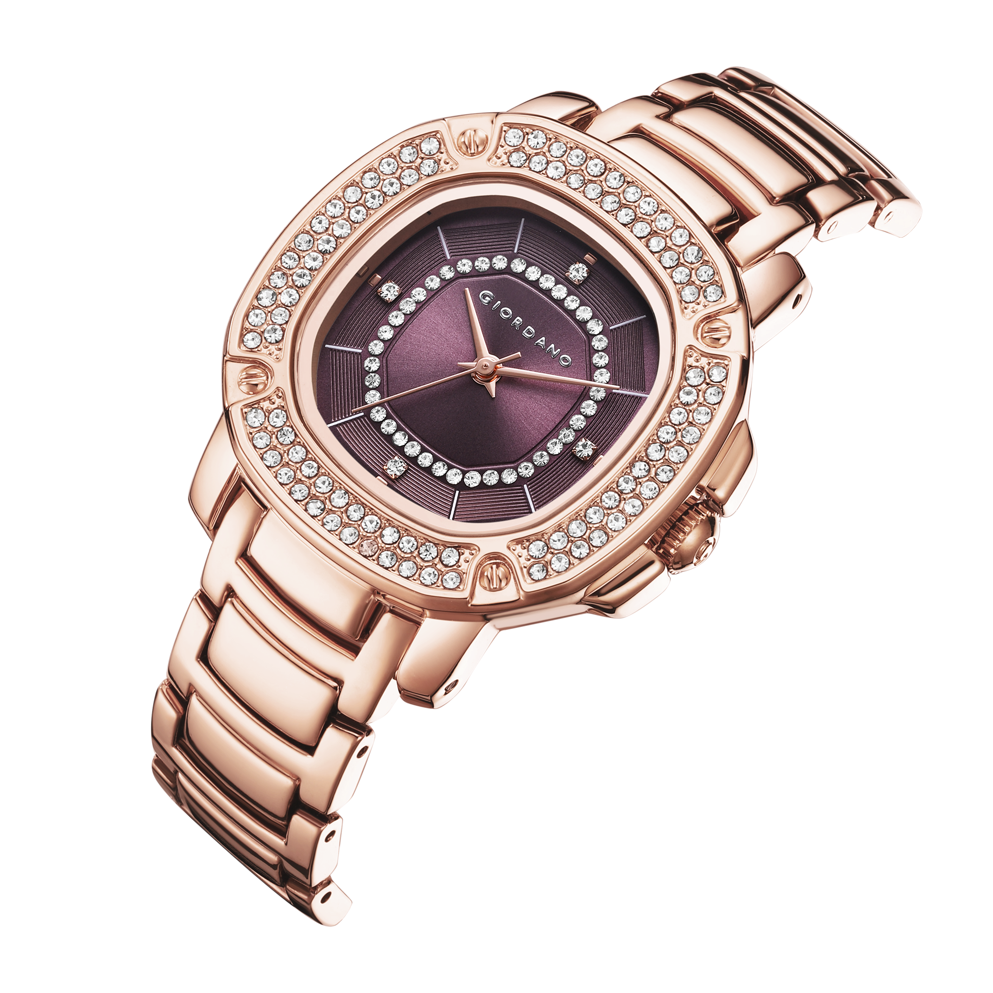 Giordano Analog dress Watch for Women with square dial , Crystal-Accented Bezel and stainless steel strap | GZ-60109-55