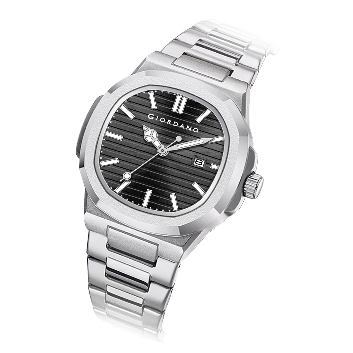 Giordano Analog Watch for Men – Textured Dial, Stainless Steel Strap, Date Display, Quartz Movement, Water Resistant | GZ-50134-22