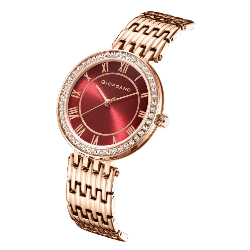 Giordano Eleganza Collection Watch for Women with Stainless Steel Strap and Crystal Embellished Bezel, Roman Numerals-A2083-88