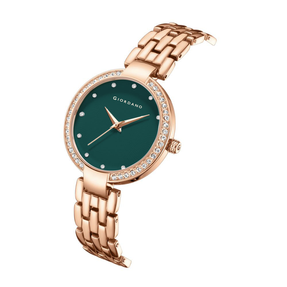 Giordano Analog Watch for Women with Diamond Indices, Stainless Steel Strap and Crystal Embellished Bezel | GD-2141-66
