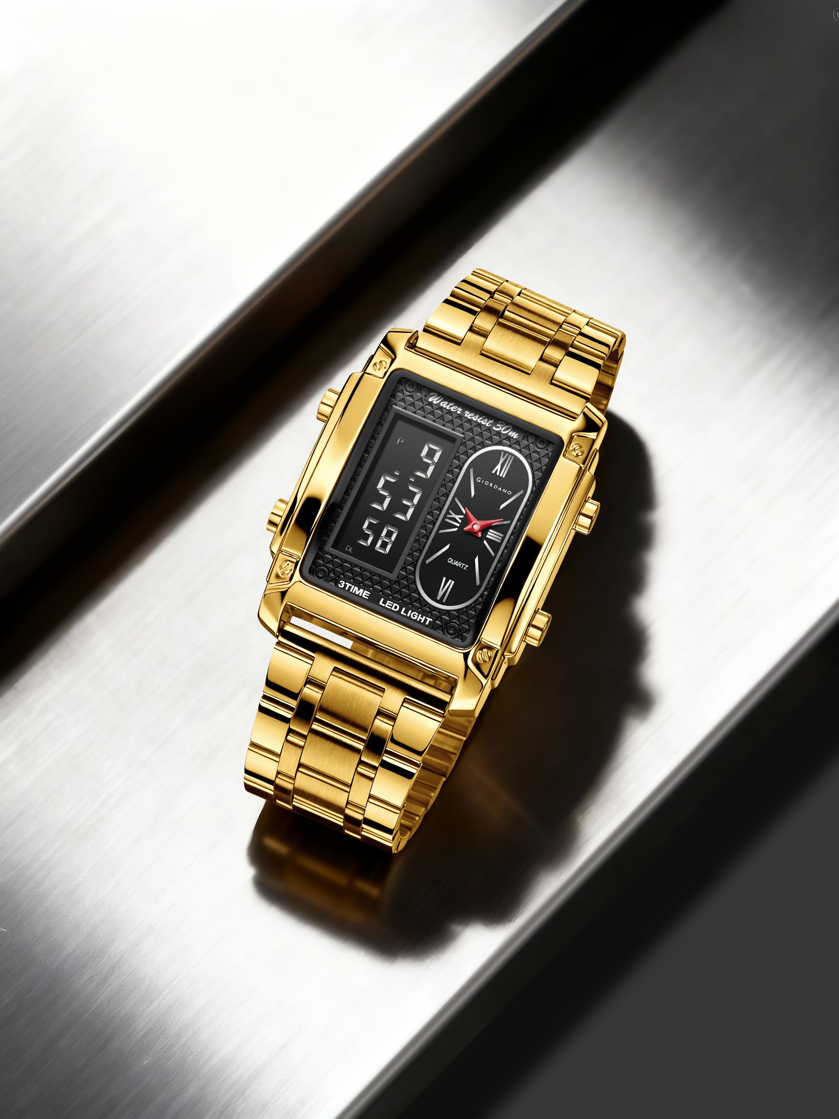 Giordano Analog-Digital Display Watch for Men Quartz Movement, LED Light, Dual Time, Date Function, Stainless Steel Strap - GZ-50184-22