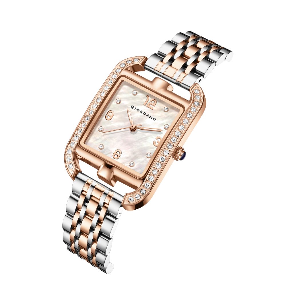 Giordano Analog Watch for Women– Stylish Dial with Crystal Accents, Metal Strap, Quartz Movement – Elegant Accessory for Special Occasions | GZ-60108-33