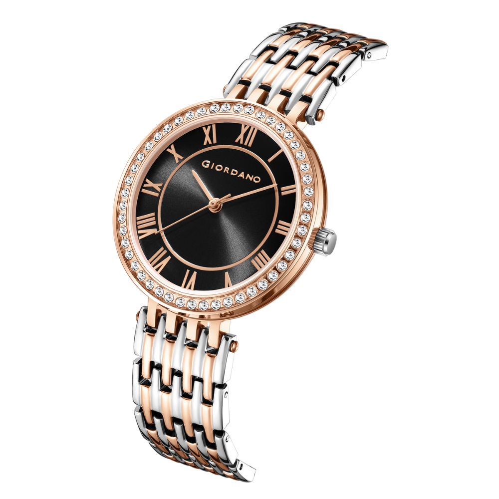 Giordano Eleganza Collection Watch for Women with Stainless Steel Strap and Crystal Embellished Bezel, Roman Numerals-A2083-44