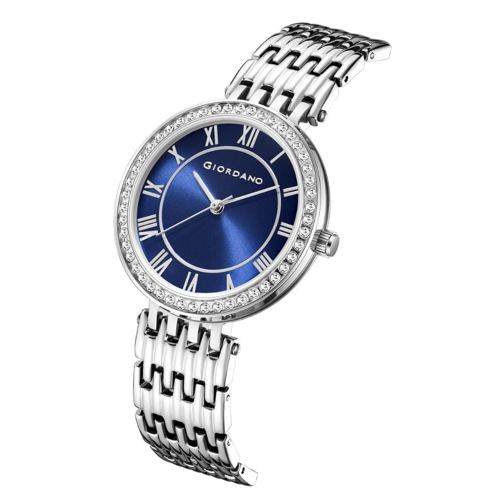 Giordano Eleganza Collection Watch for Women with Stainless Steel Strap and Crystal Embellished Bezel, Roman Numerals-A2083-11