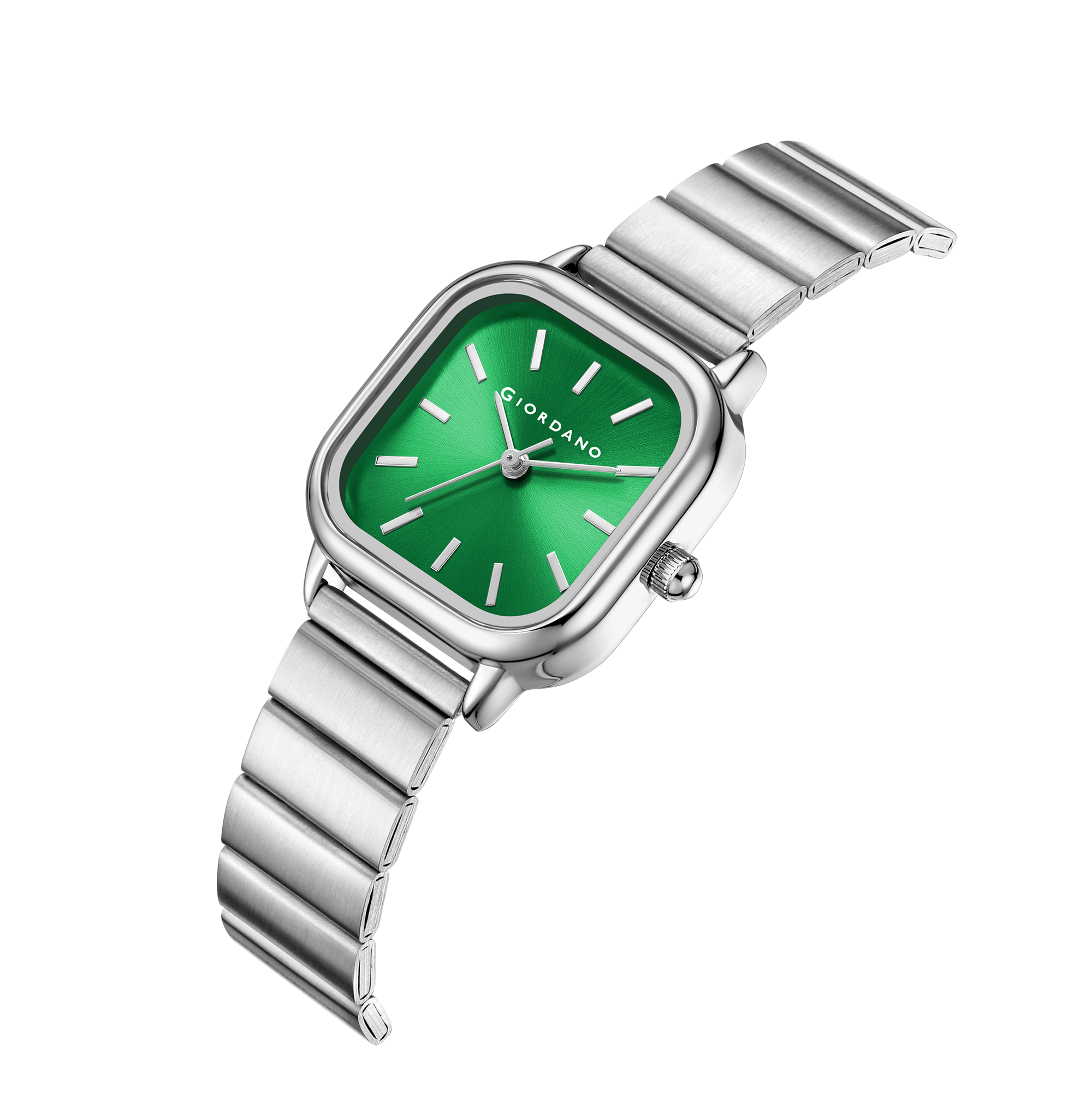 Giordano Classic Square Watch for Women – Polished Stainless Steel Strap, Minimalist Compact Design | GZ-60098-33