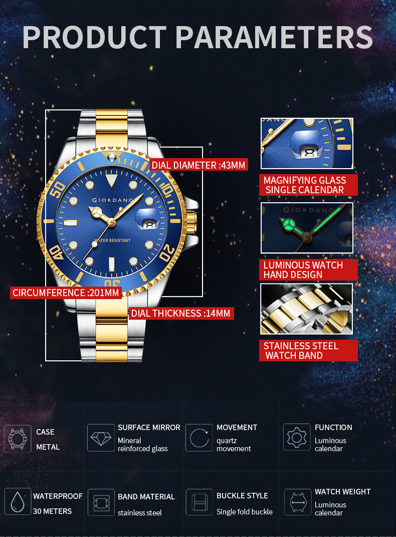 Giordano Premium Analog Watch for Men with Rotating Bezel, Stainless Steel Strap and Date Display | GZ-50006-88