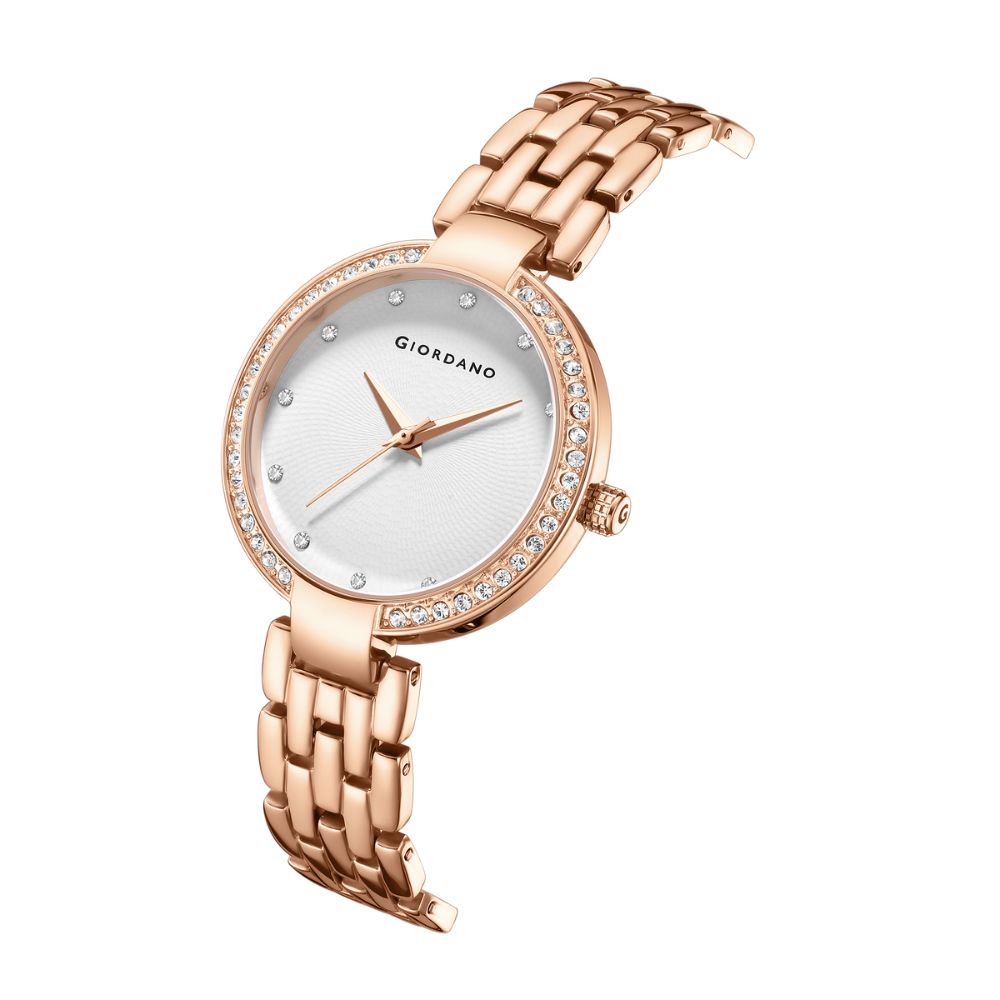 Giordano Analog Watch for Women with Diamond Indices, Stainless Steel Strap and Crystal Embellished Bezel | GD-2141-33