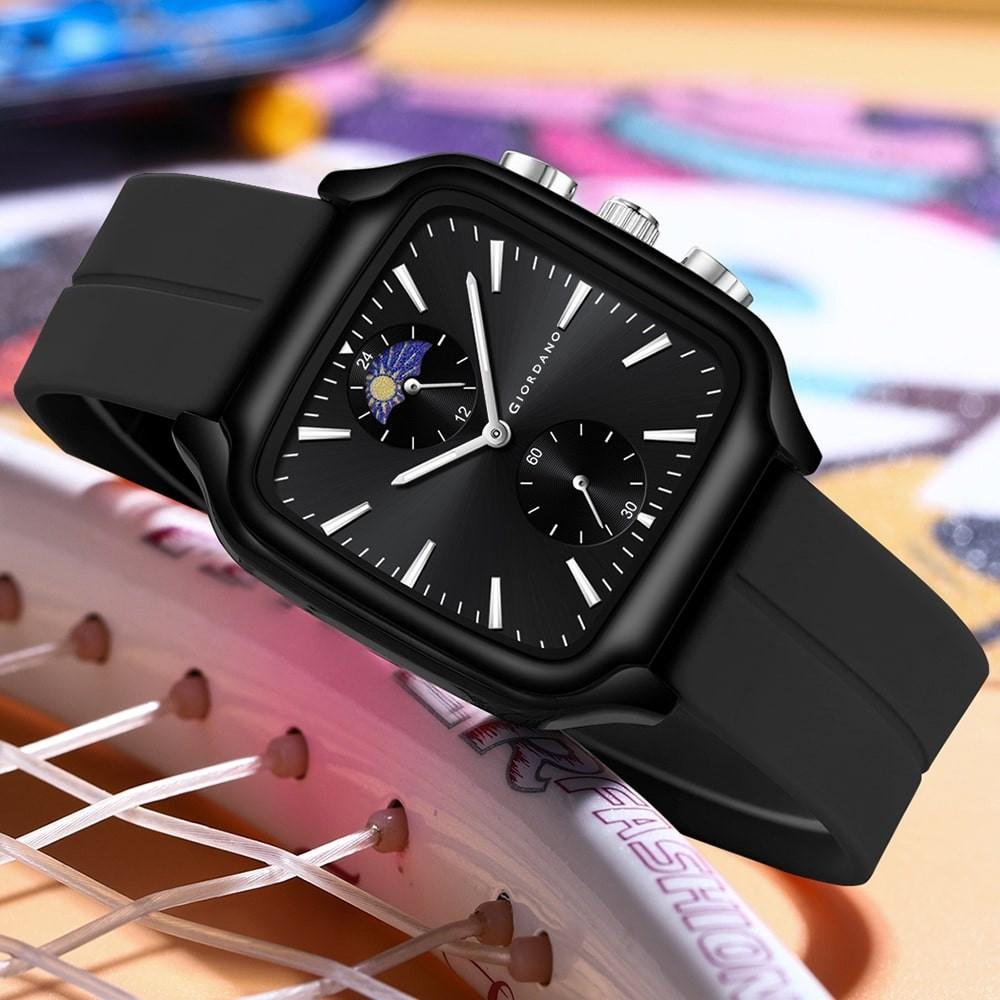 Giordano Premium Square Case Watch for Men | Moon Phase/24-Hour Indicator, Dual Subdials, Silicone Strap GZ-50166-01
