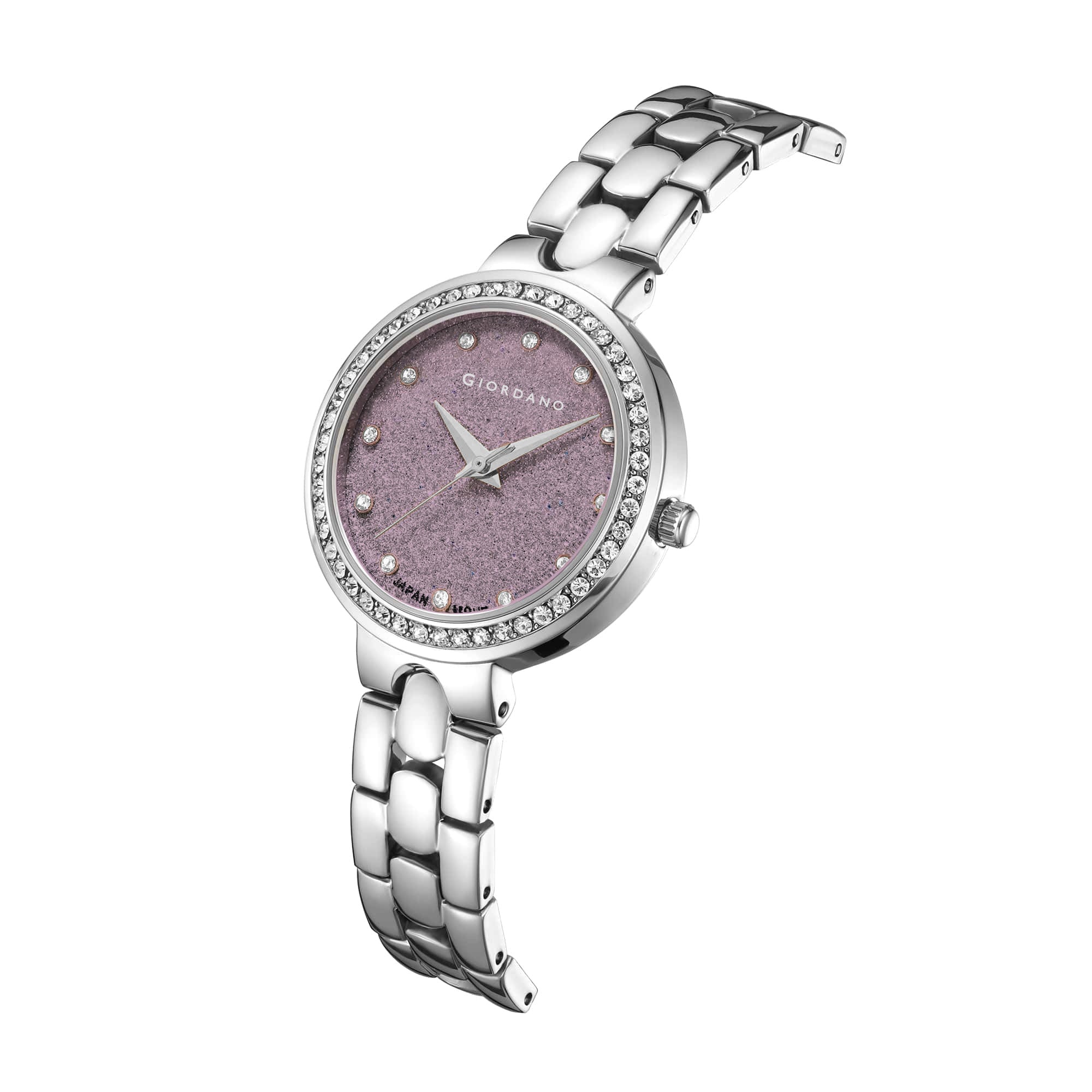 Giordano Silver  Shimmer Collection Analog Watch for Women with Diamond Studded Case, Shimmer Dial and Stylish Stainless Steel Strap A2068-33