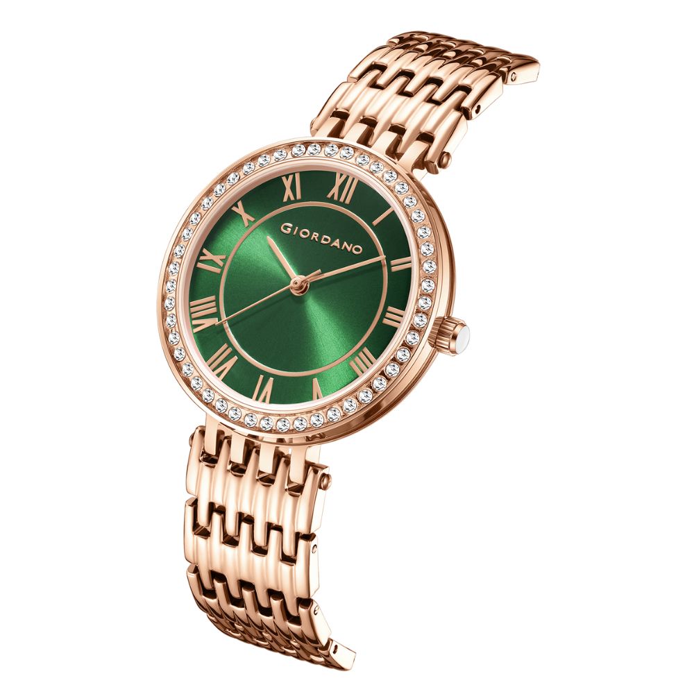 Giordano Eleganza Collection Watch for Women with Stainless Steel Strap and Crystal Embellished Bezel, Roman Numerals-A2083-11B