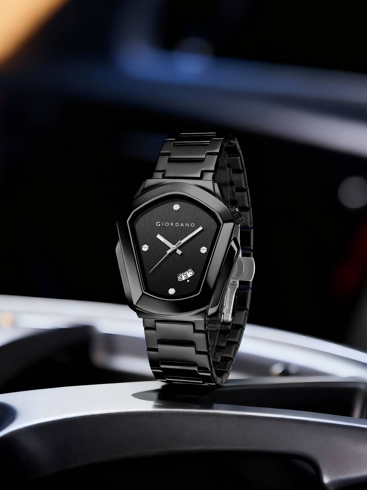 GIORDANO Elegant Analog Watch for Men with Unique Pentagon Dial, Stainless Steel Strap, Date Display, Water Resistant - GZ-50175-11