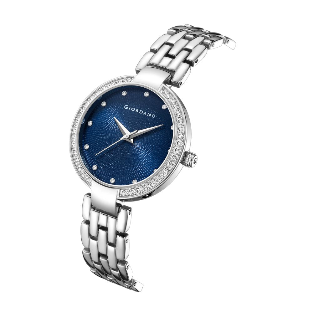 Giordano Analog Watch for Women with Diamond Indices, Stainless Steel Strap and Crystal Embellished Bezel | GD-2141-44