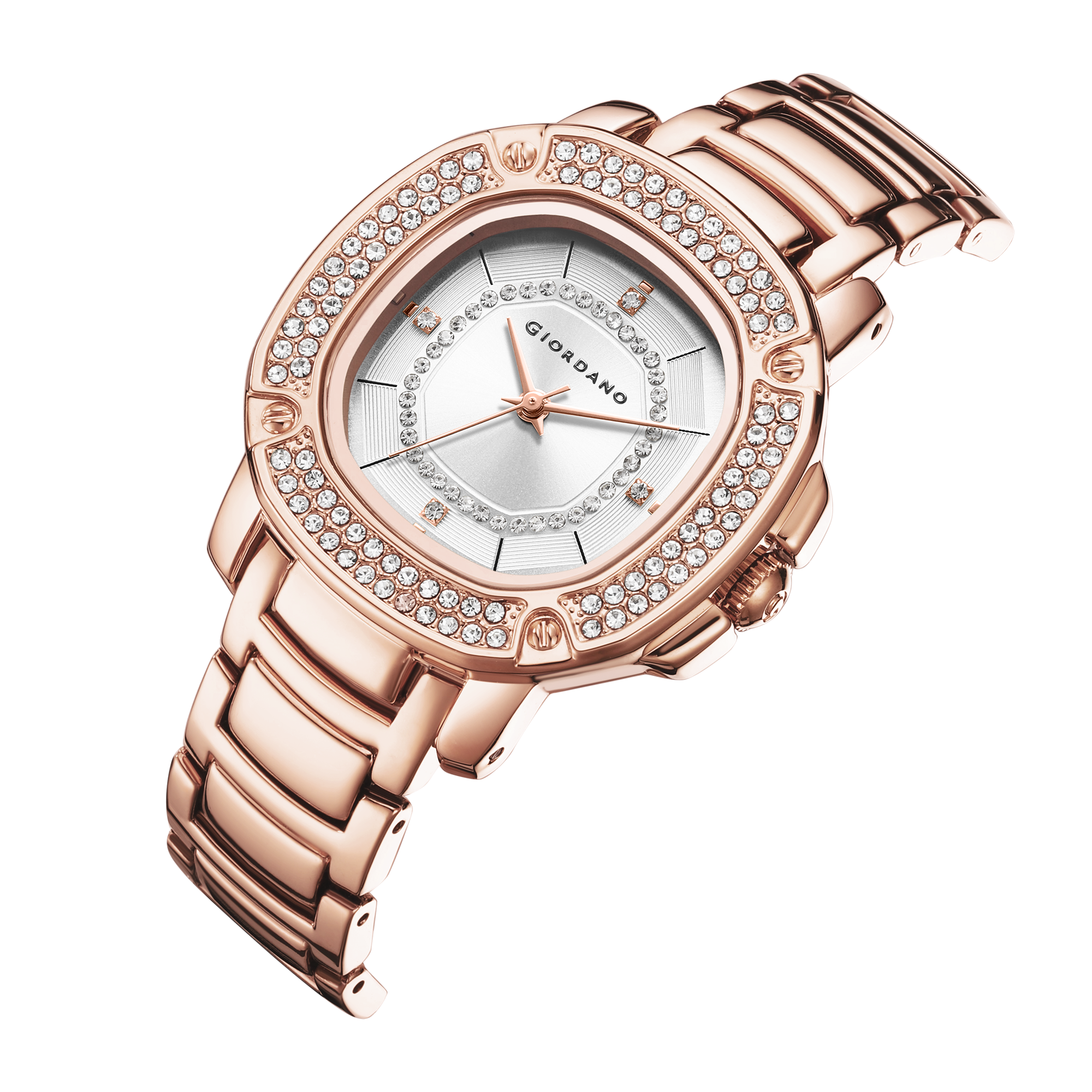 Giordano Analog dress Watch for Women with square dial , Crystal-Accented Bezel and stainless steel strap | GZ-60109-44