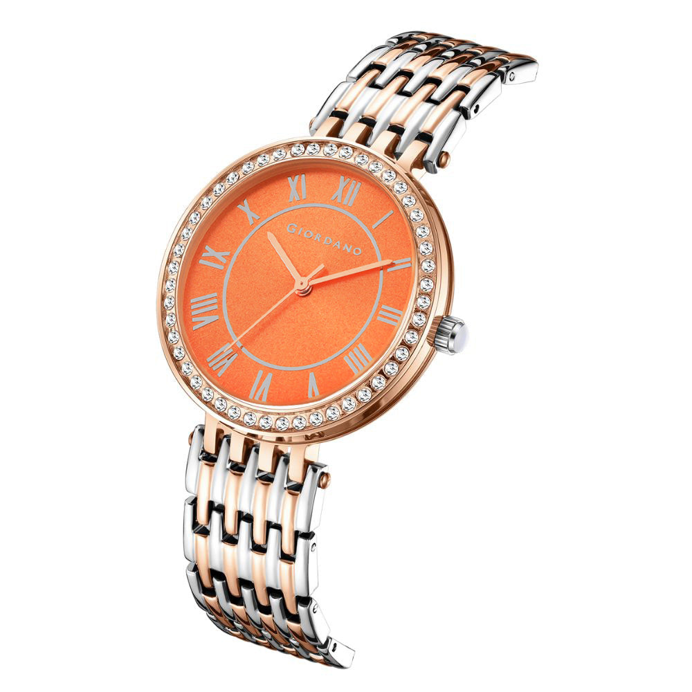 Giordano Eleganza Collection Watch for Women with Stainless Steel Strap and Crystal Embellished Bezel, Roman Numerals-A2083-88A