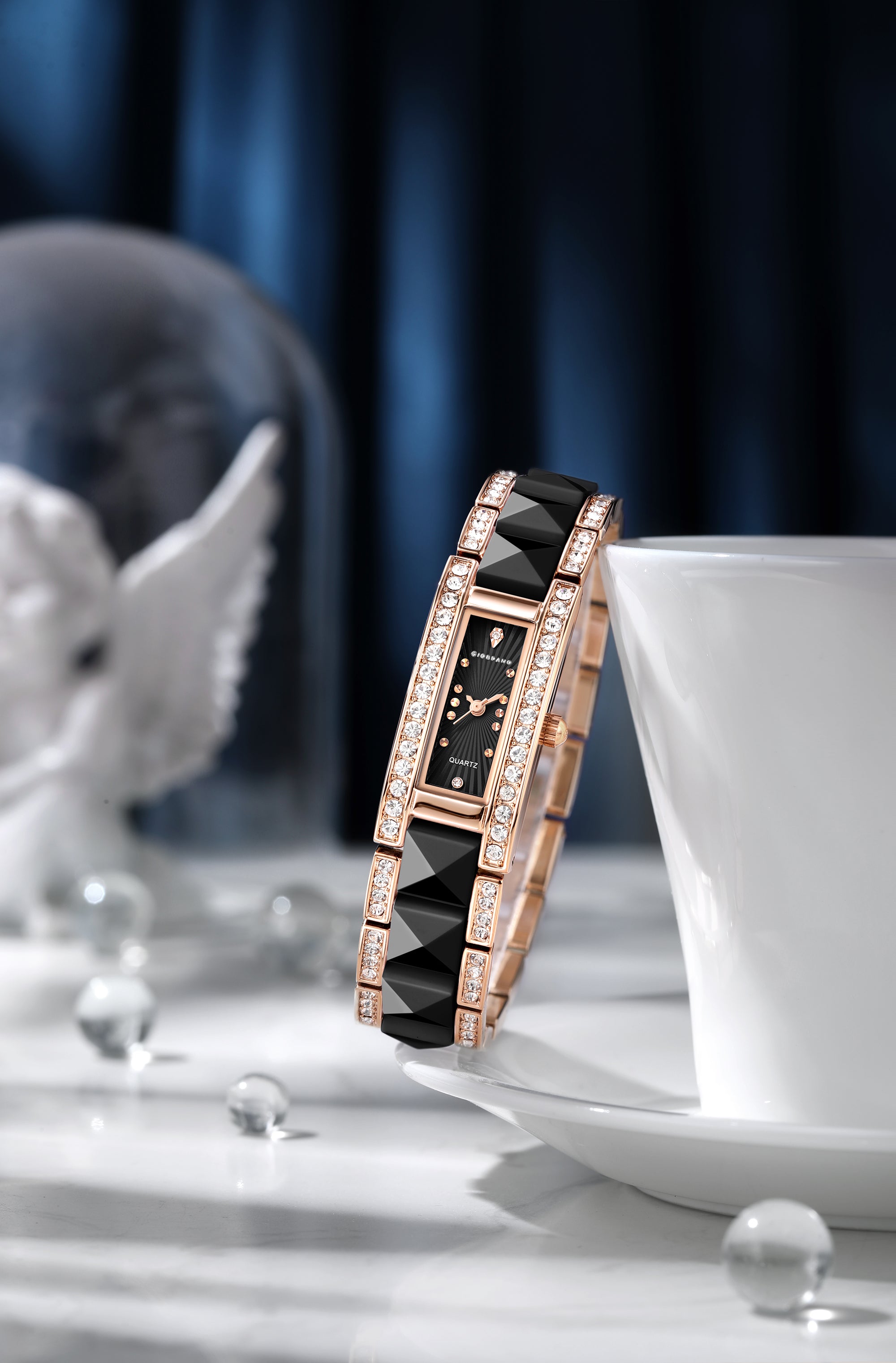 Giordano Luxury Crystal Studded Bracelet Watch for Women -  Elegant Rectangular Dial, Quartz Movement and stainless steel strap | GZ-60104-11