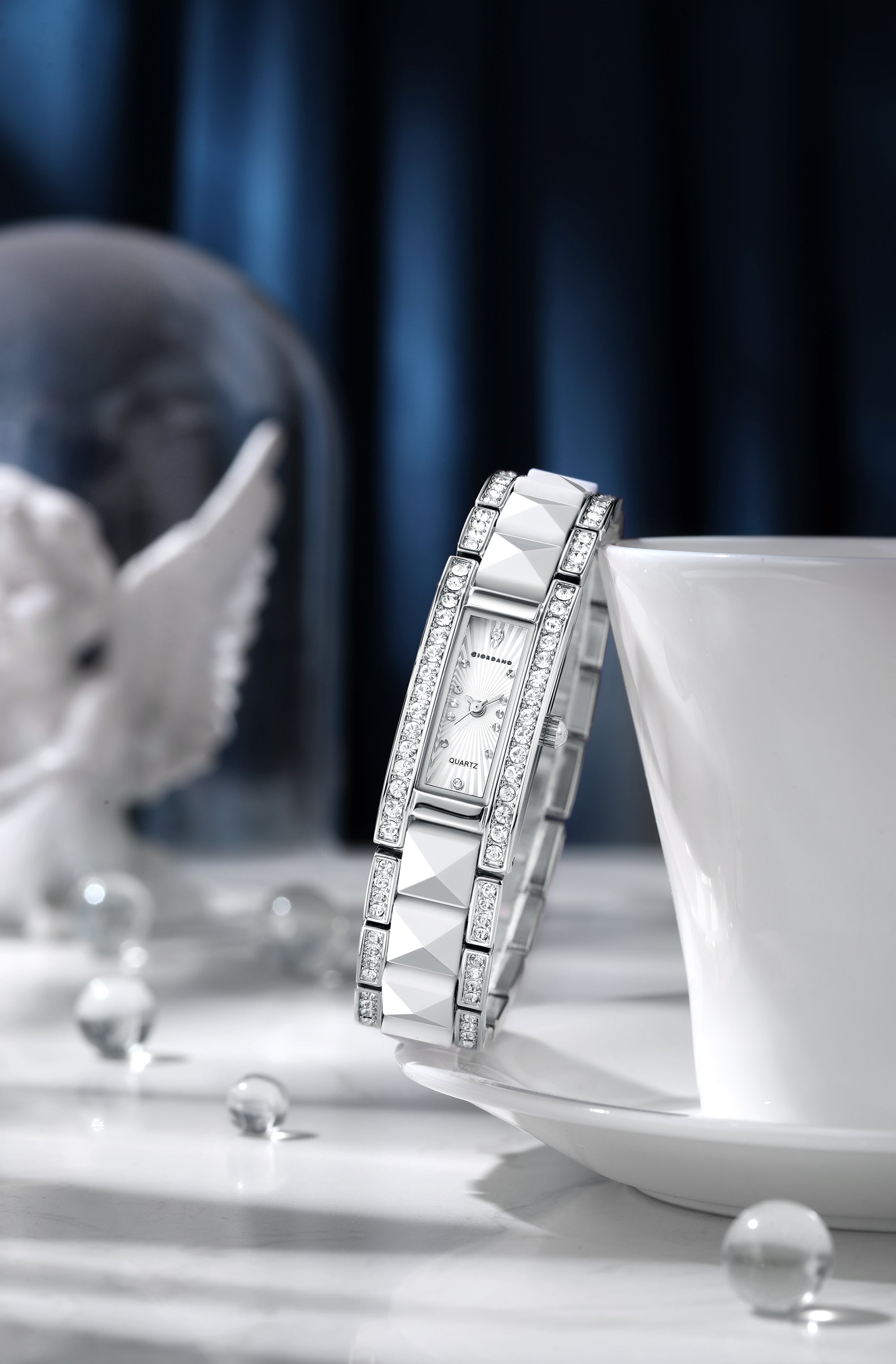 Giordano Luxury Crystal Studded Bracelet Watch for Women -  Elegant Rectangular Dial, Quartz Movement and stainless steel strap | GZ-60104-22