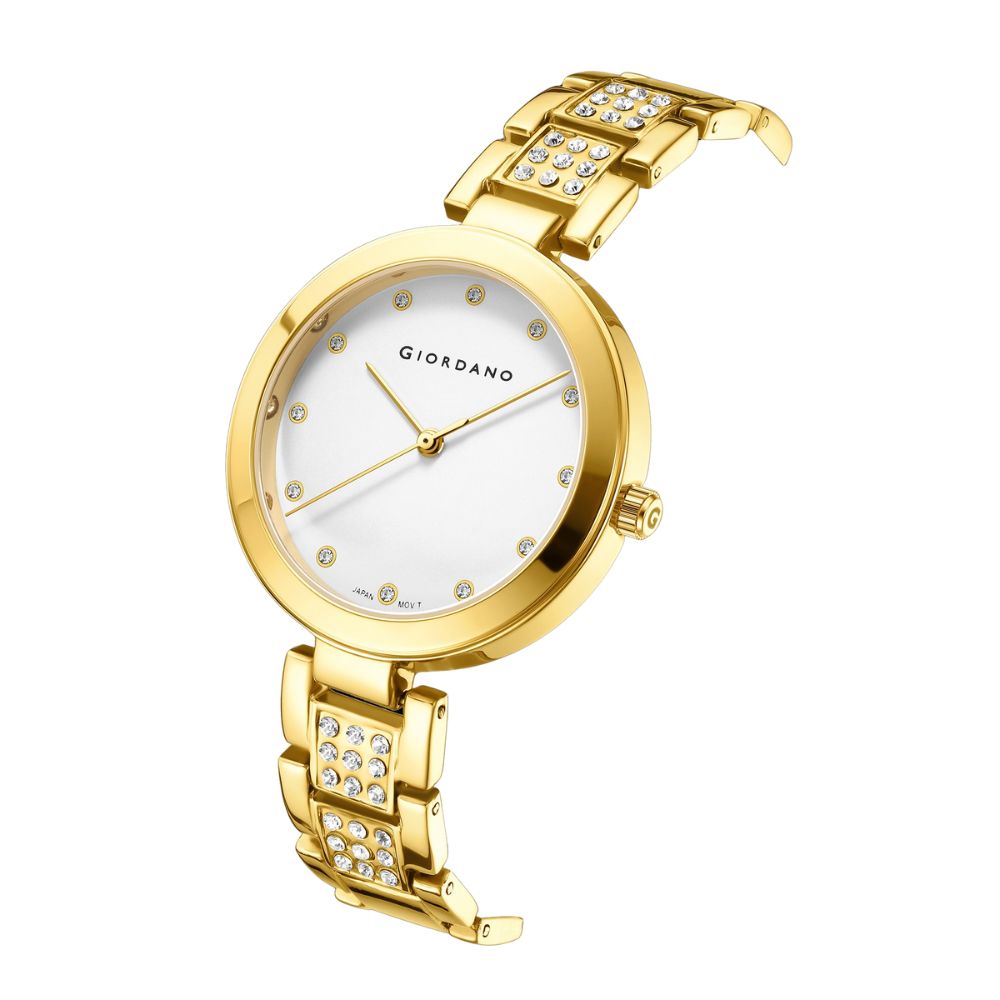 Giordano Eleganza Collection Analog Watch for Women with Crystal-Studded Strap & Diamond Indices-A2037-22