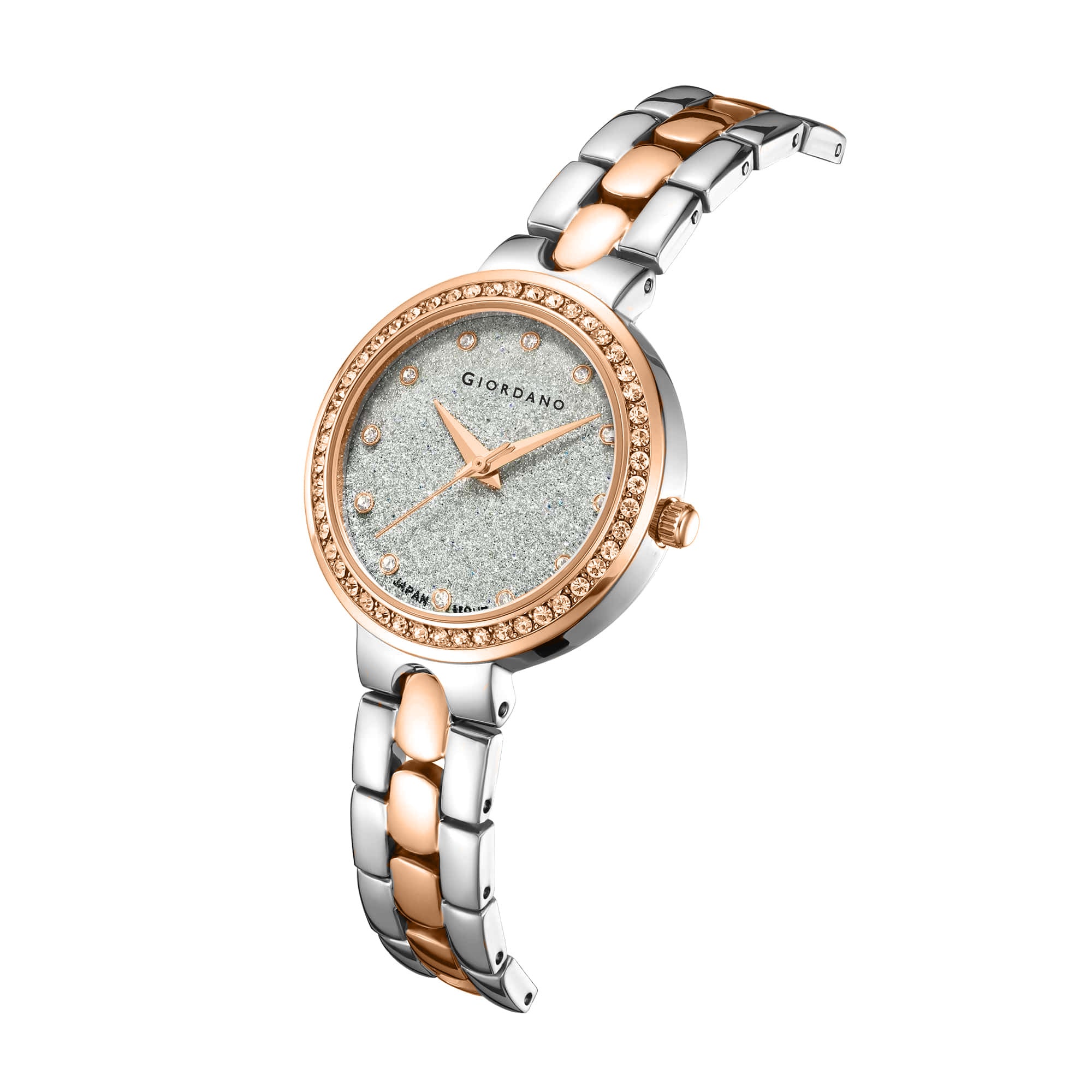 Giordano Silver Shimmer Collection Analog Watch for Women with Diamond Studded Case, Shimmer Dial and Stylish Stainless Steel Strap A2068-66