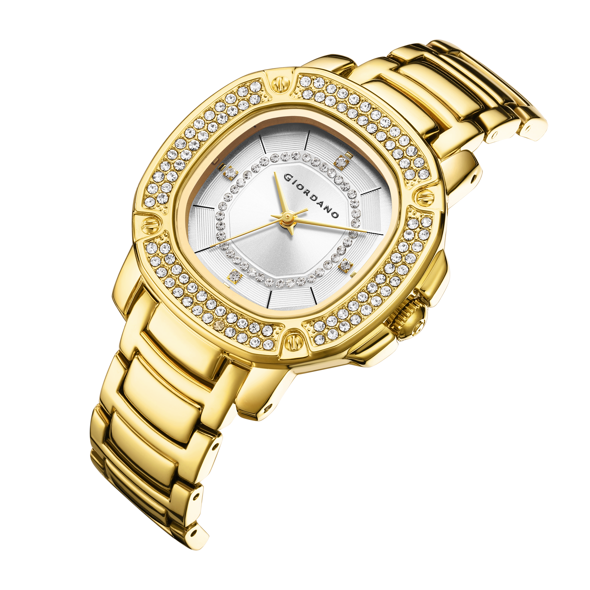 Giordano Analog dress Watch for Women with square dial , Crystal-Accented Bezel and stainless steel strap | GZ-60109-22