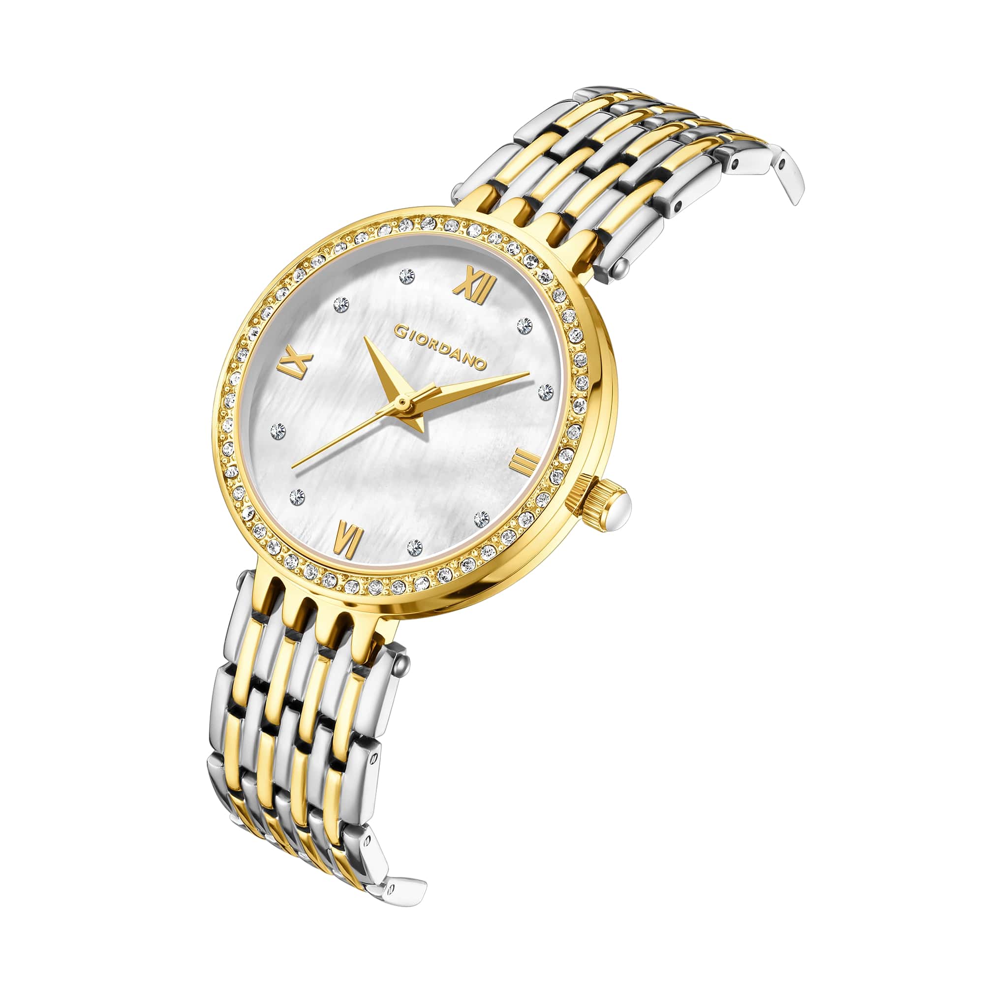 Giordano Analog Watch for Women with Stainless Steel Strap and Crystal Embellished Bezel, Roman Numerals | A2060-55