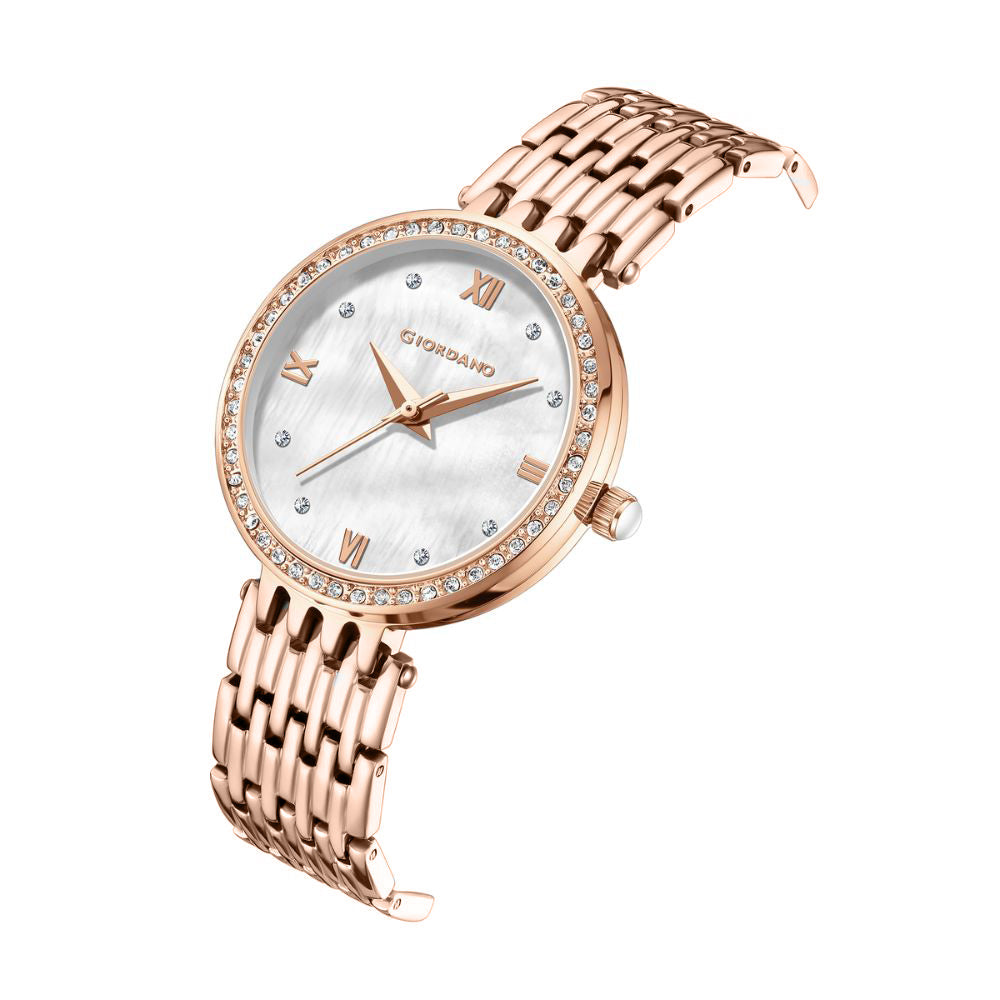 Giordano Analog Watch for Women with Stainless Steel Strap and Crystal Embellished Bezel, Roman Numerals | A2060-22