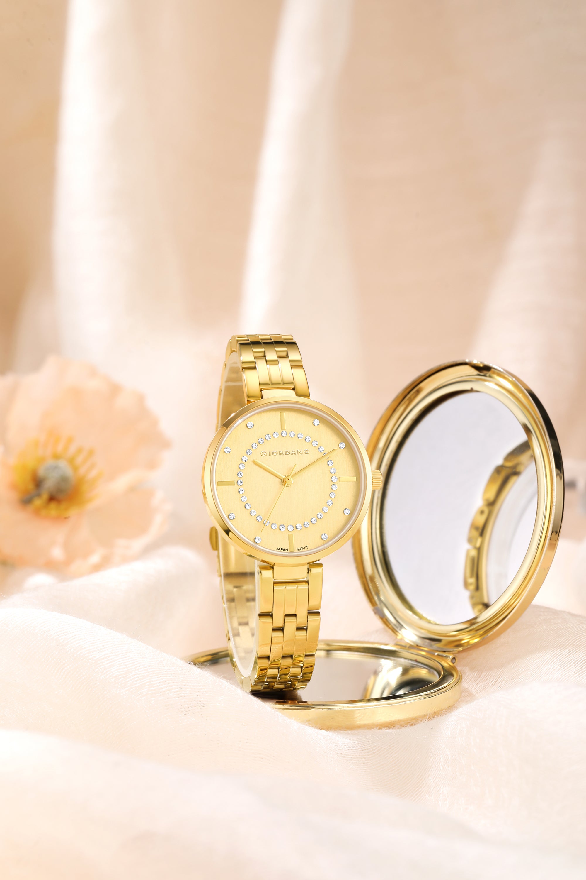 Giordano Stylish Analog Watch for Women with Diamond Studed Dial with Crystal Hour Markers and Stainless Steel Strap - GZ-60077-66