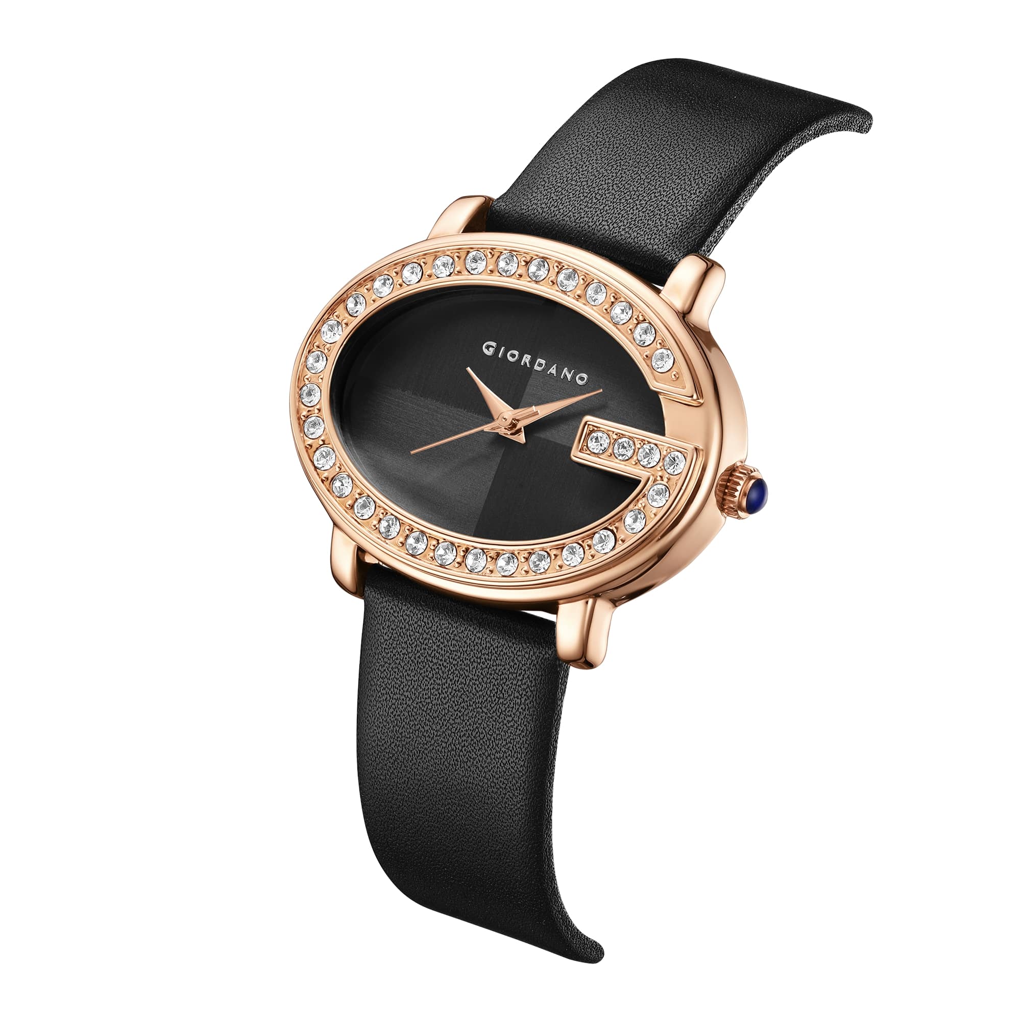 Giordano Monogram Watch for Women with Elegant Oval Shape Dial ,crystal bezel, Quartz Movement and Leather Strap | GZ-60105-01