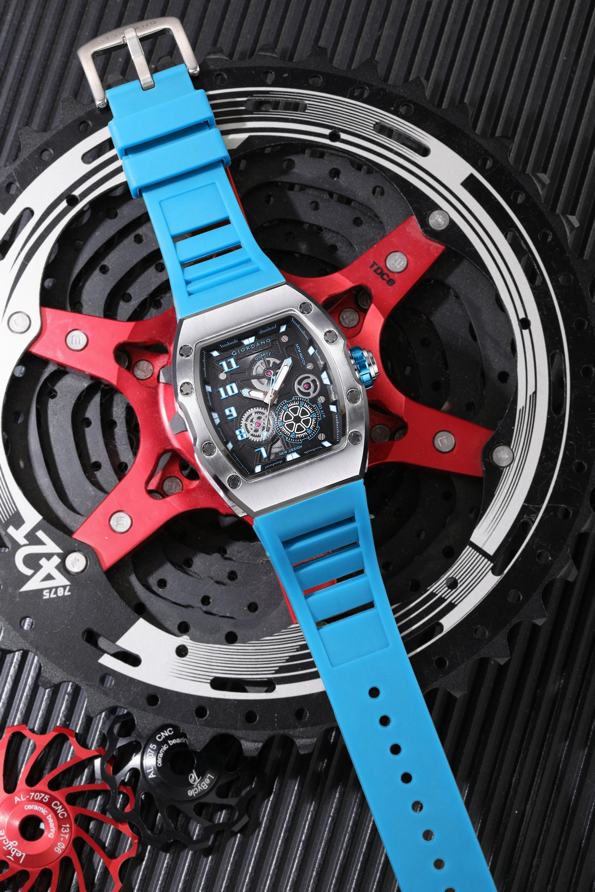 Giordano Sqaure Analog Casual Sporty Watch for Men – Mechanical-Inspired Design dial, Quartz Movement, silicon strap and date display | GZ-50150-04