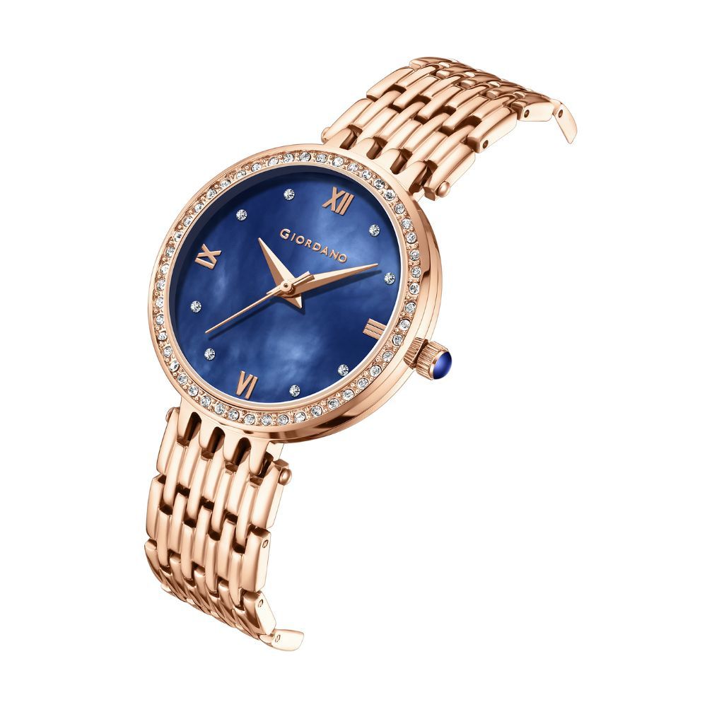 Giordano Analog Watch for Women with Stainless Steel Strap and Crystal Embellished Bezel, Roman Numerals | A2060-44