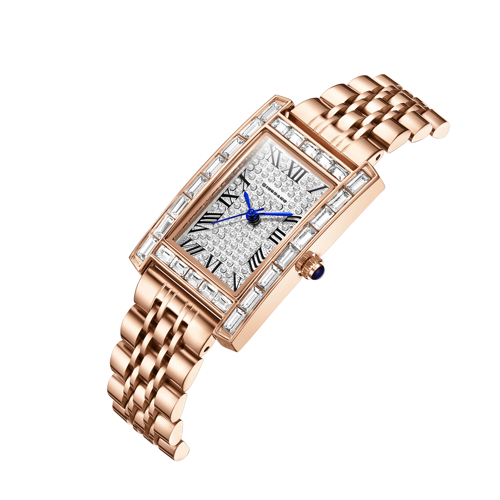 Giordano Rectangular Dress Watch for women with Crystal Bezel, roman indiced and Sparkling Dial | GZ-60119-22