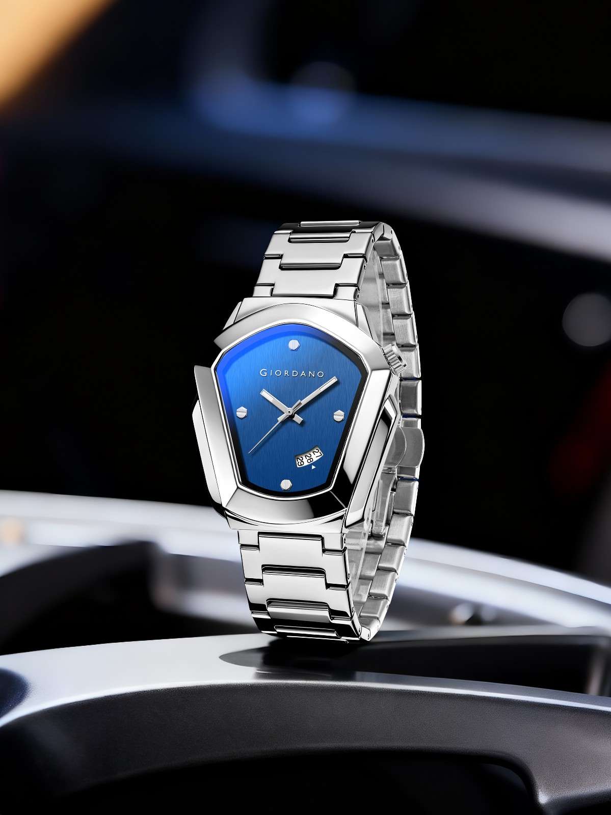 GIORDANO Elegant Analog Watch for Men with Unique Pentagon Dial, Stainless Steel Strap, Date Display, Water Resistant - GZ-50175-33