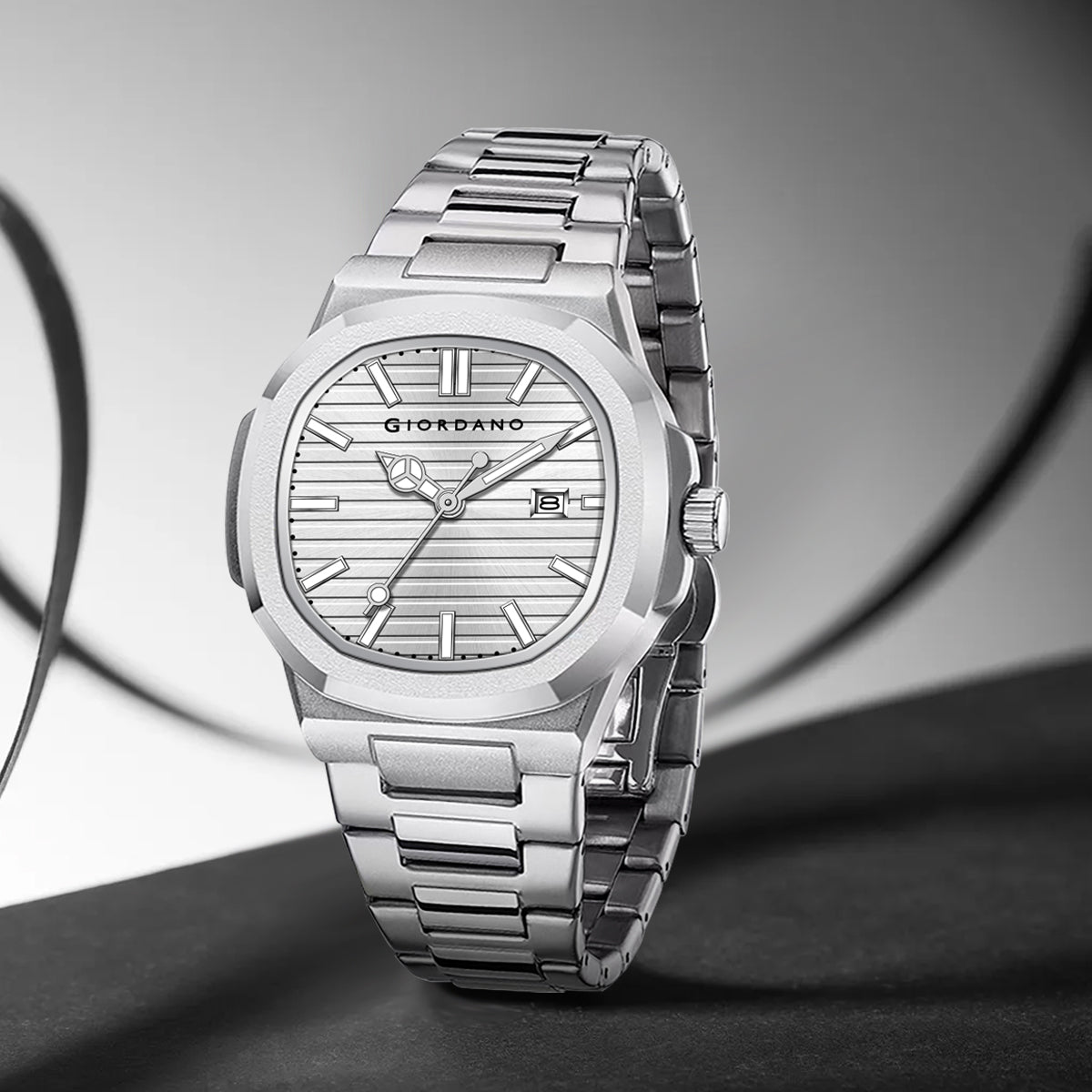 Giordano Analog Watch for Men – Textured Dial, Stainless Steel Strap, Date Display, Quartz Movement, Water Resistant | GZ-50134-33