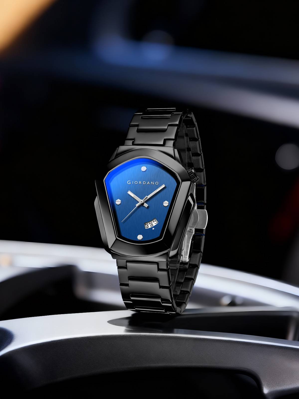 GIORDANO Elegant Analog Watch for Men with Unique Pentagon Dial, Stainless Steel Strap, Date Display, Water Resistant - GZ-50175-22