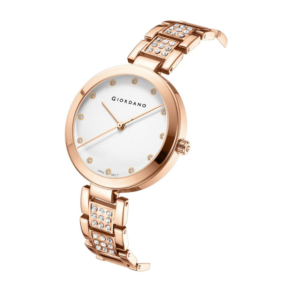 Giordano Eleganza Collection Analog Watch for Women with Crystal-Studded Strap & Diamond Indices- A2037-33