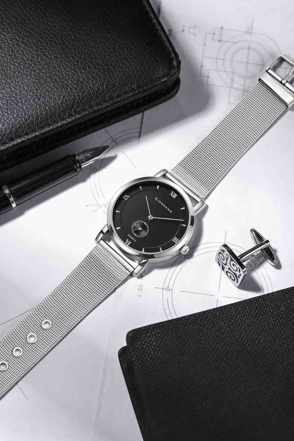 Giordano Classic Analog Quartz Watch for Men – Mesh Metal Strap, Minimalist Dial with Roman Numerals, Slim Elegant Dress Watch - GZ-50186-33