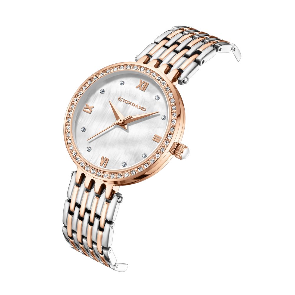 Giordano Analog Watch for Women with Stainless Steel Strap and Crystal Embellished Bezel, Roman Numerals | A2060-66
