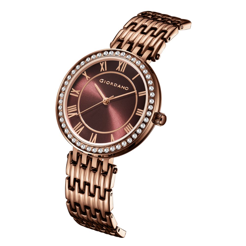 Giordano Eleganza Collection Watch for Women with Stainless Steel Strap and Crystal Embellished Bezel, Roman Numerals-A2083-55