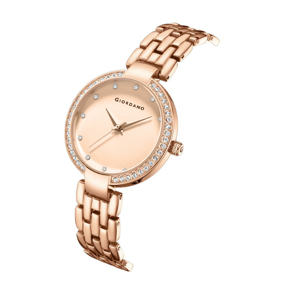 Giordano Analog Watch for Women with Diamond Indices, Stainless Steel Strap and Crystal Embellished Bezel | GD-2141-55