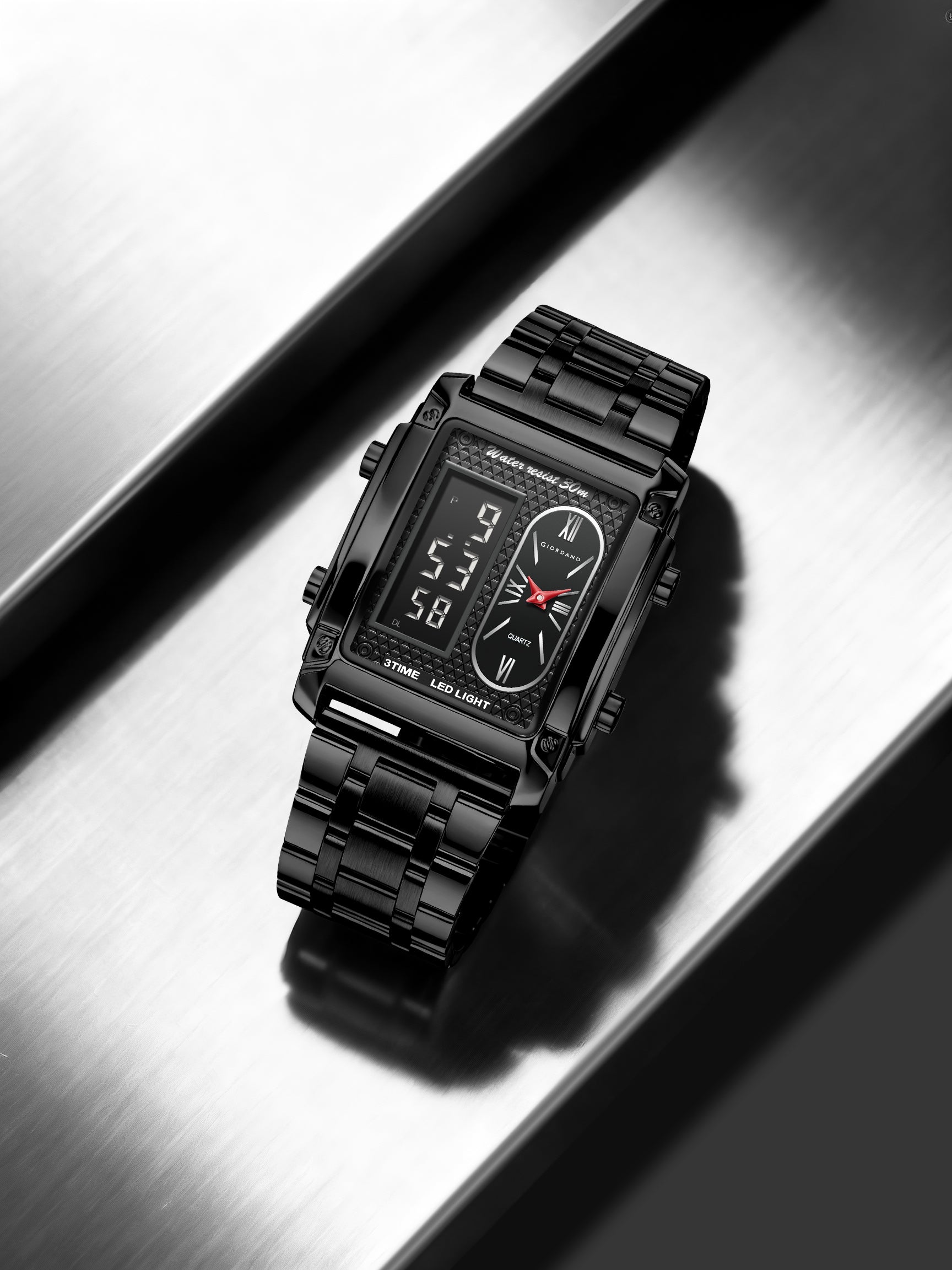 Giordano Analog-Digital Display Watch for Men Quartz Movement, LED Light, Dual Time, Date Function, Stainless Steel Strap - GZ-50184-11