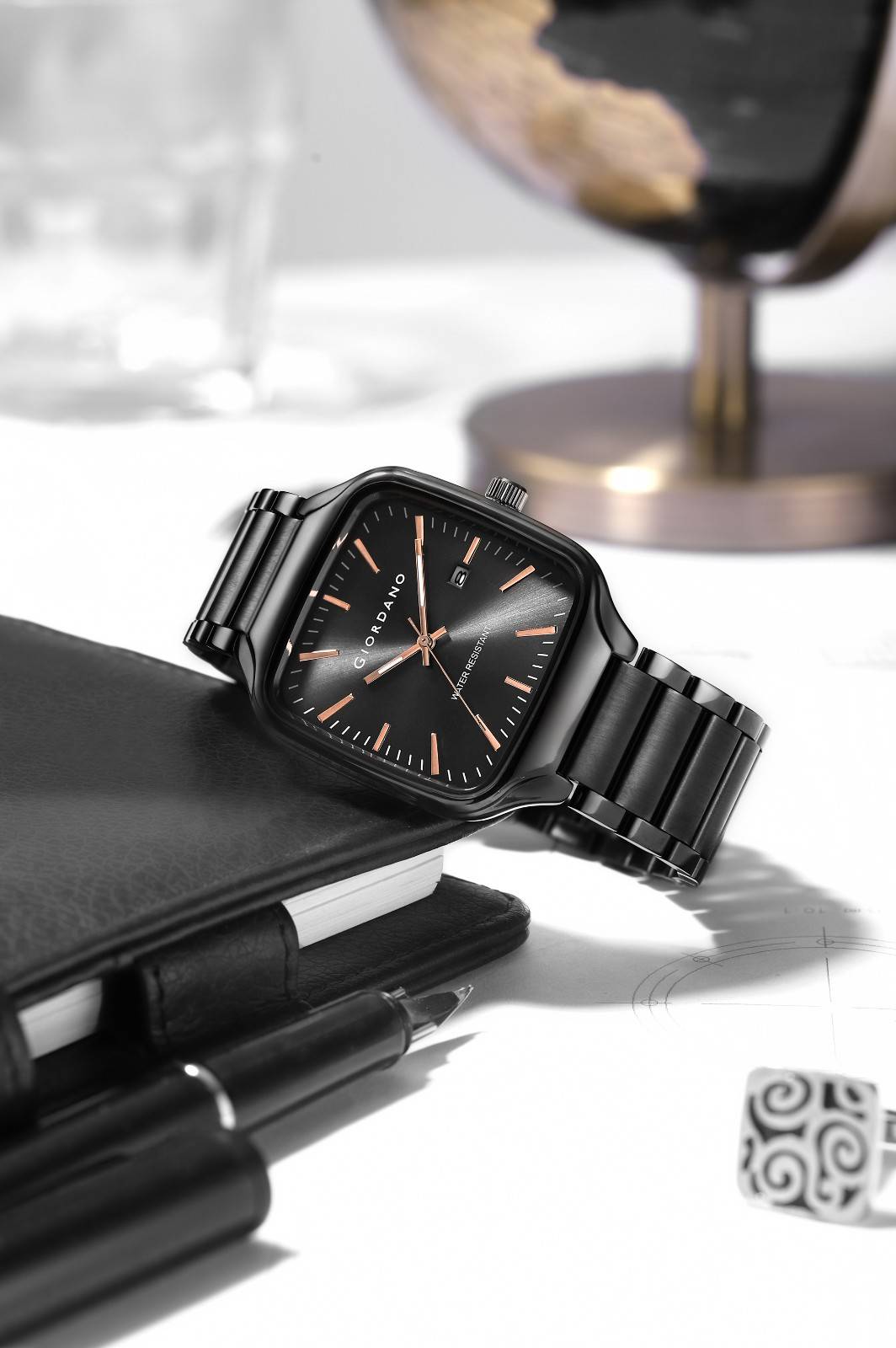 Giordano Analog Watch for Men – Square Dial, Stainless Steel Strap, Date Display, Water Resistant Classic Dress Watch | GZ-50163-11