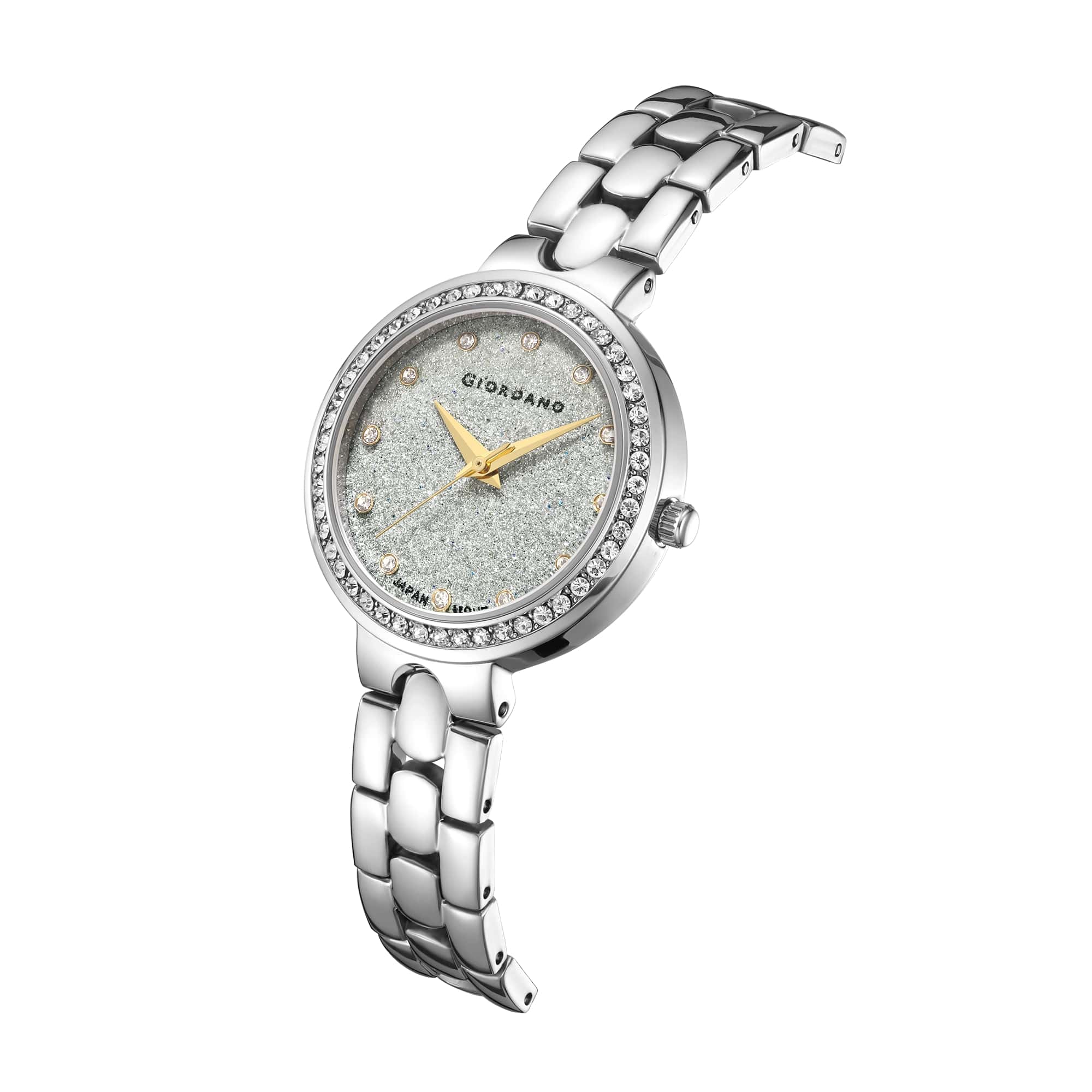 Giordano Silver  Shimmer Collection Analog Watch for Women with Diamond Studded Case, Shimmer Dial and Stylish Stainless Steel Strap A2068-11