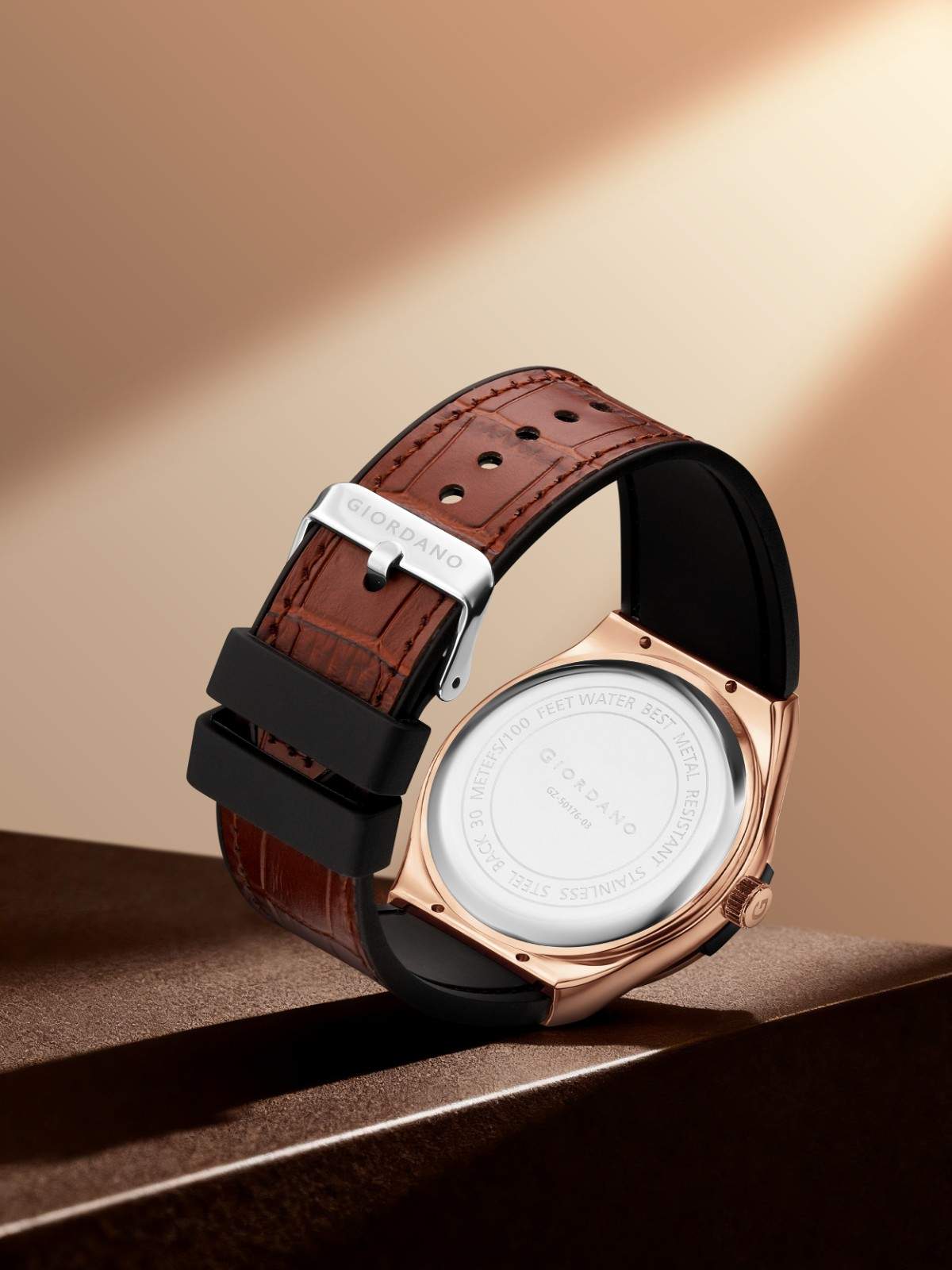 GIORDANO Luxury Watch for Men with Leather Strap, Day-Date Display, Brushed Metal Finish, and Silver Screw Details - GZ-50176-03