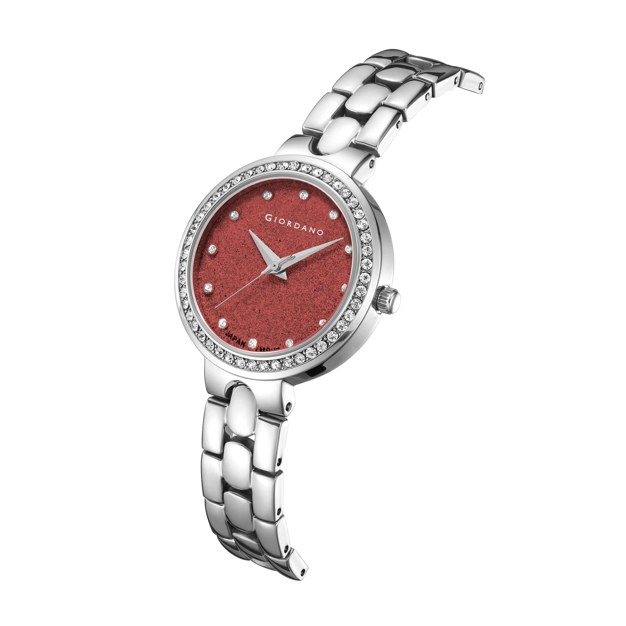 Giordano Silver Shimmer Collection Analog Watch for Women with Diamond Studded Case, Shimmer Dial and Stylish Stainless Steel Strap A2068-22