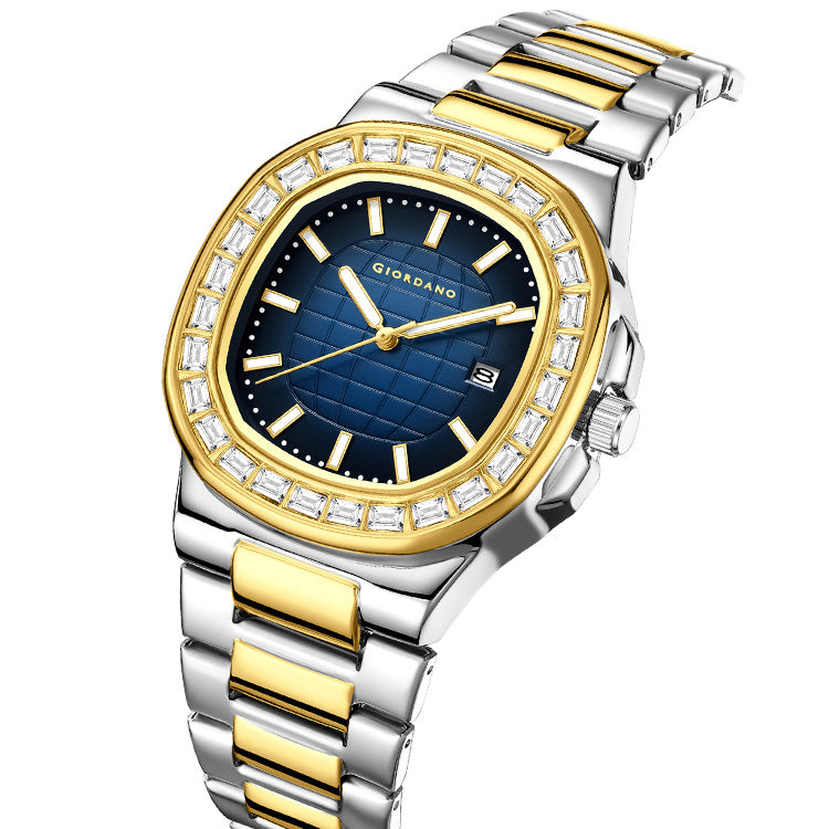 Giordano Luxury Watch for men with Textured Dial, Crystal Bezel, Date Display and stainless Steel strap GZ-50137-33