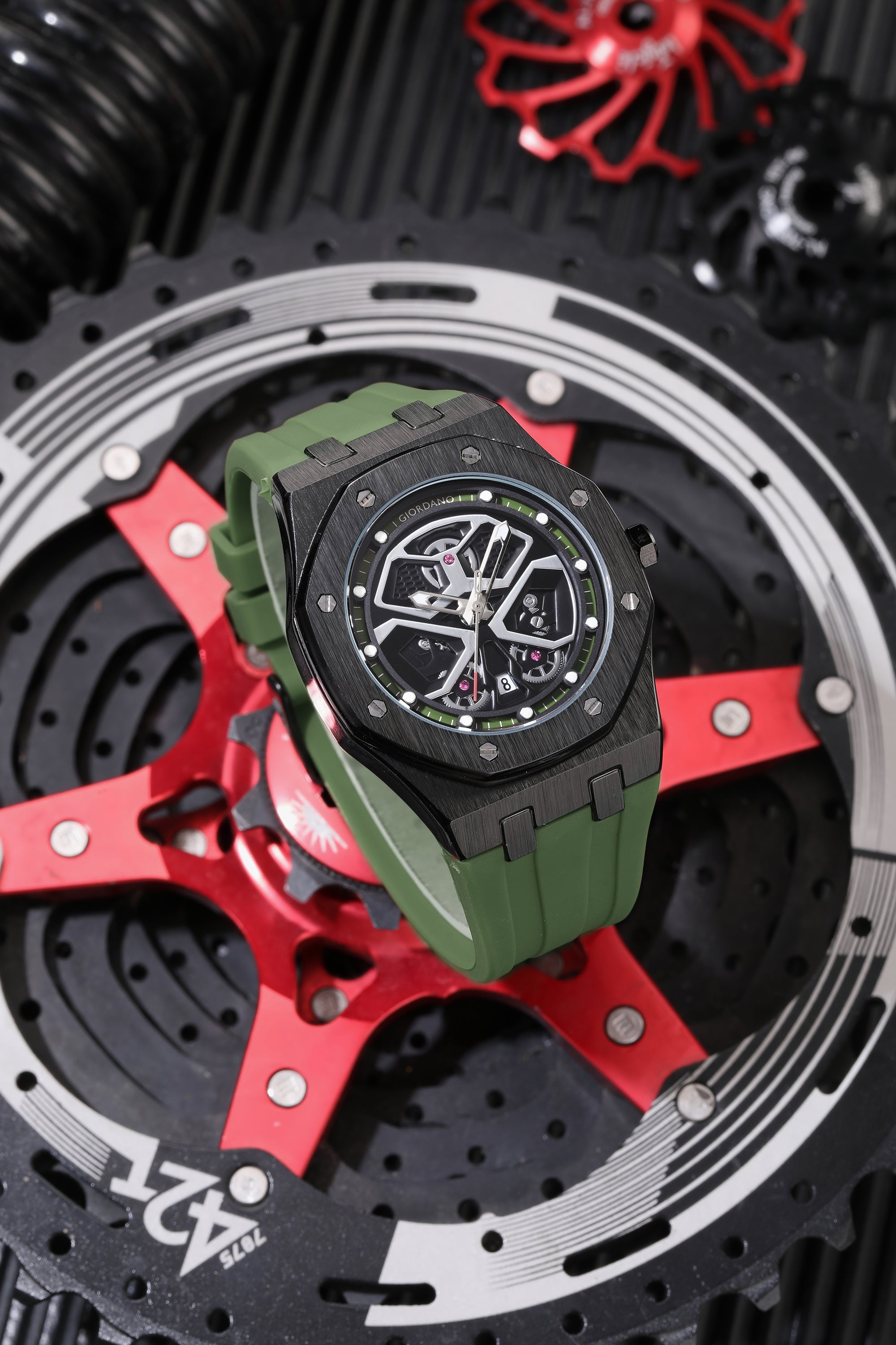 Giordano Skeleton style Dial Analog Watch for Men– Luxury Sport Watch with Silicone Strap & Brushed Metal Case – Bold & Modern Design | GZ-50146-03