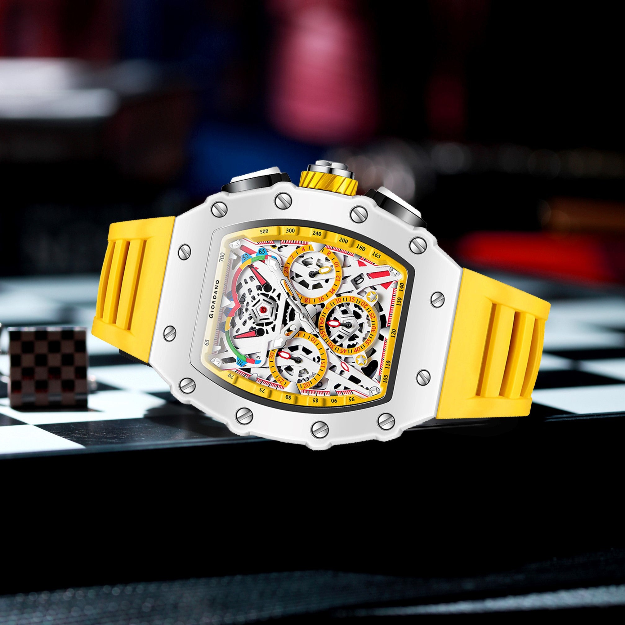 Giordano Multifunction Watch for Men with Day, Date, and 24-Hour Sub-Dial, Water Resistant Square Dial Unique Design | GZ-50144-01