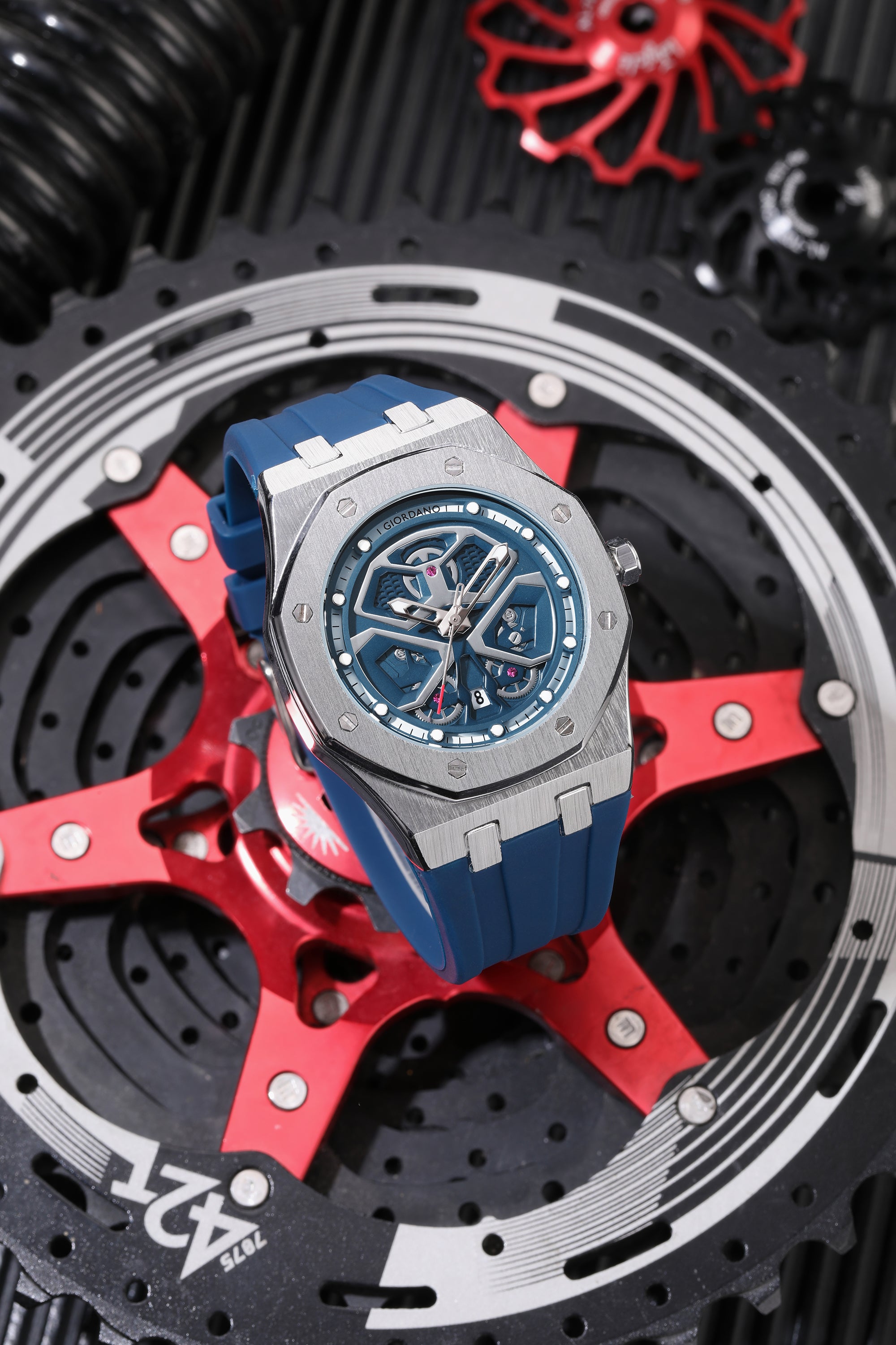 Giordano Skeleton style Dial Analog Watch for Men– Luxury Sport Watch with Silicone Strap & Brushed Metal Case – Bold & Modern Design | GZ-50146-02